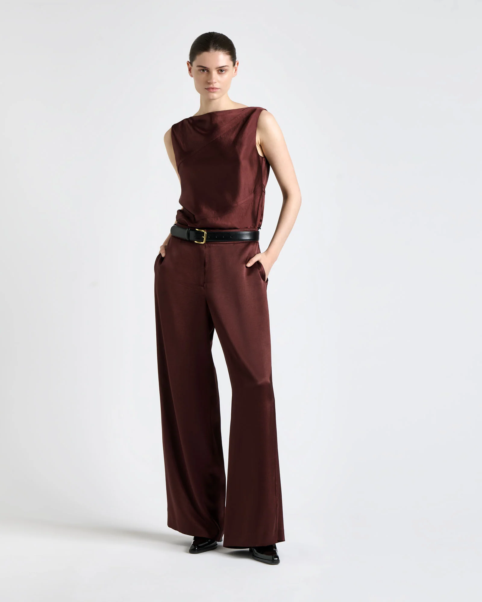 Satin Bind Detail Wide Leg Pant