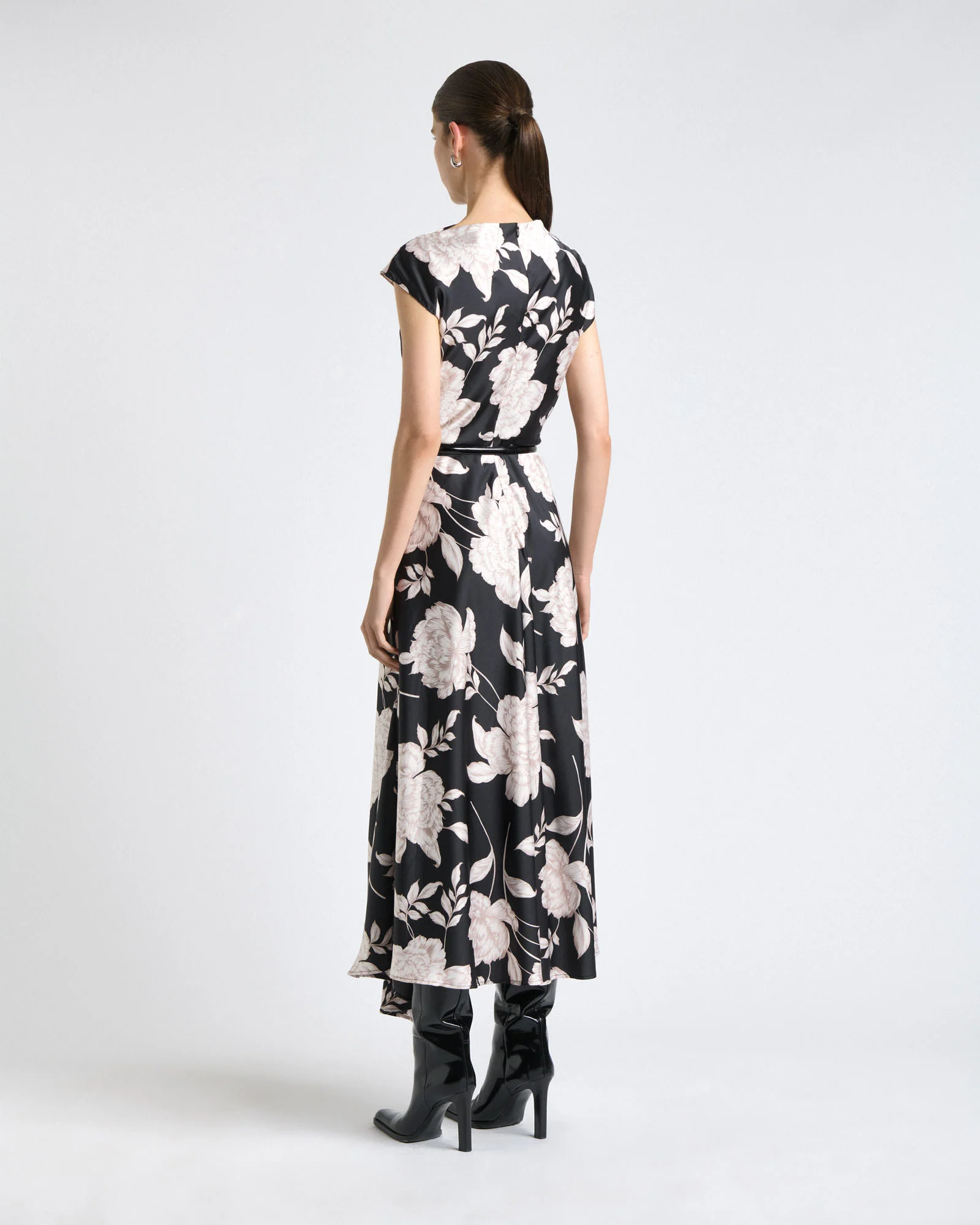 Black Rose Satin Midi Dress