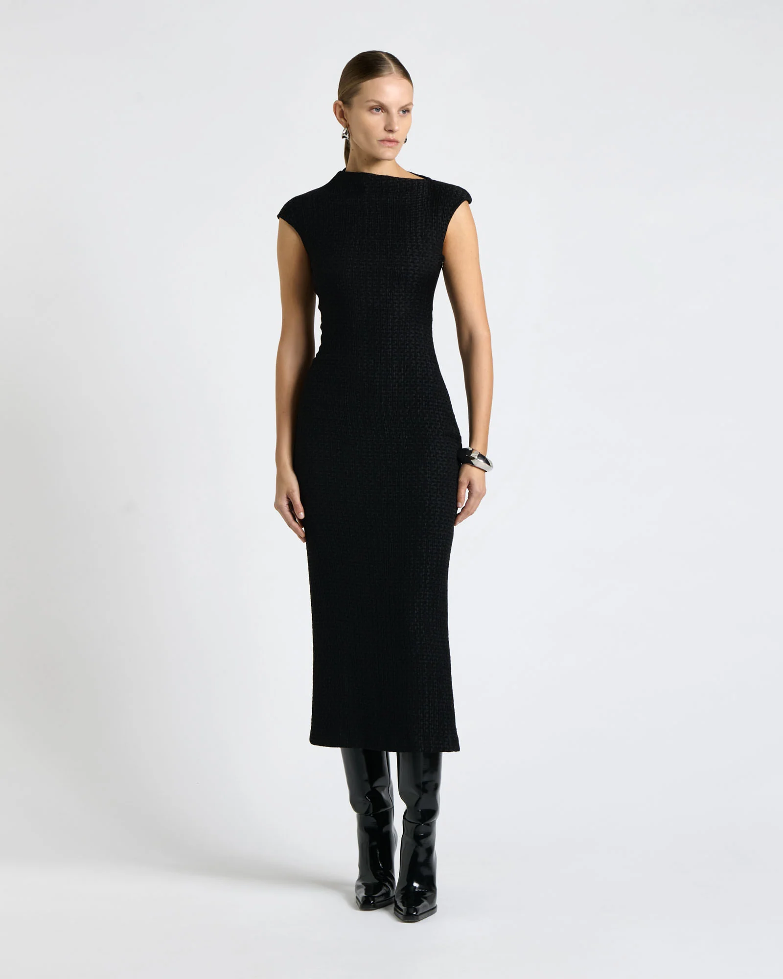 Soft Shirred Jacquard Midi Dress