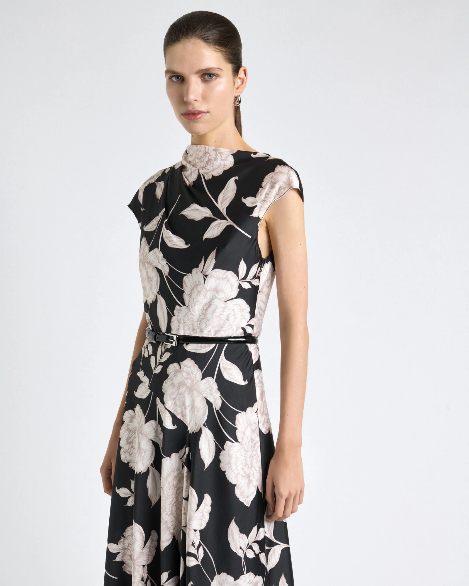 Black Rose Satin Midi Dress