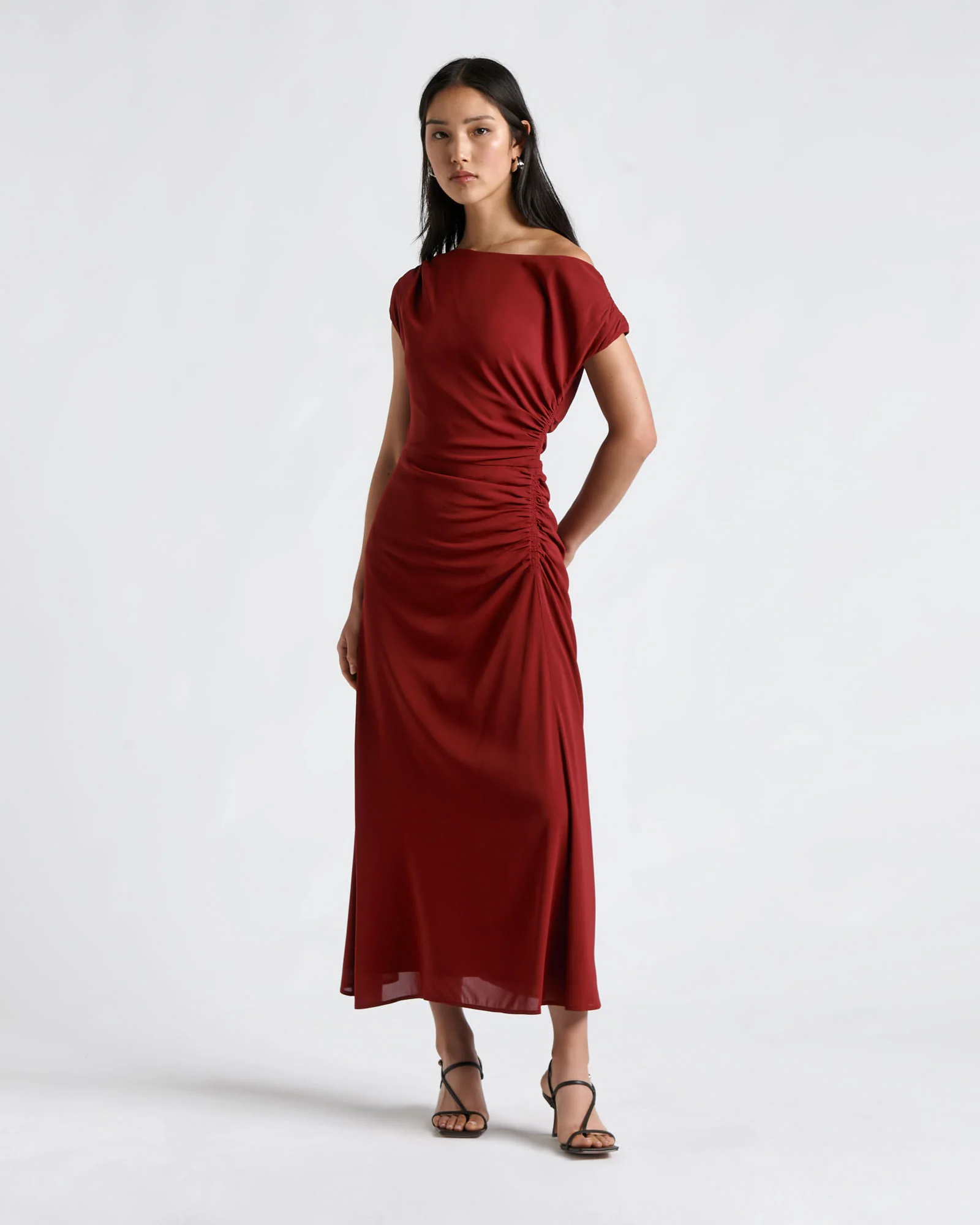 Asymmetrical Draped Midi Dress