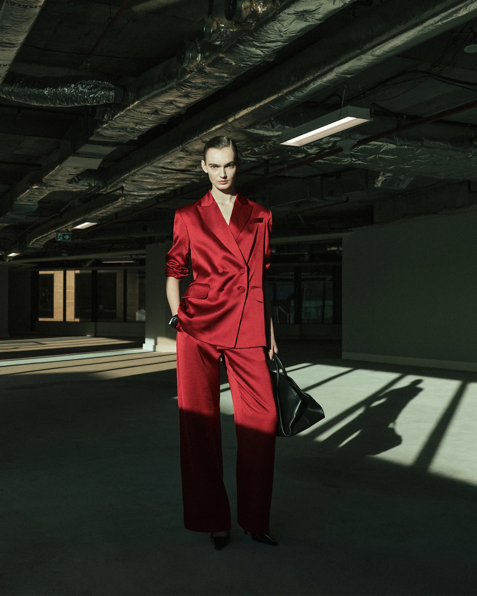 Viscose Blend Satin Straight Leg Pant