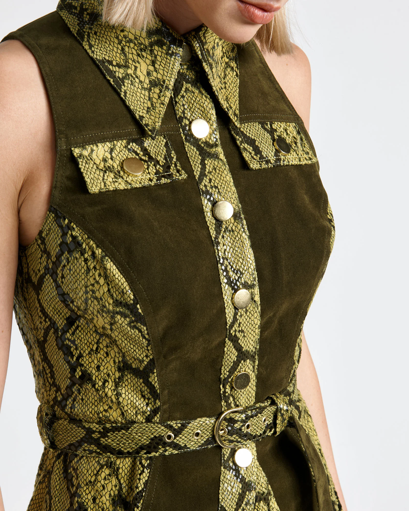 Python and Flocked Denim Spliced Top