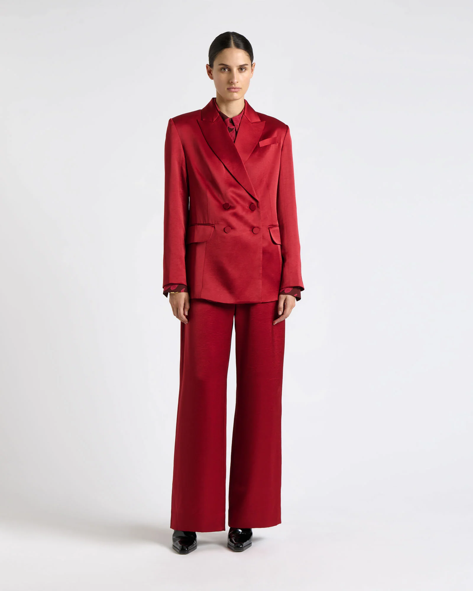 Viscose Blend Satin Double Breasted Blazer