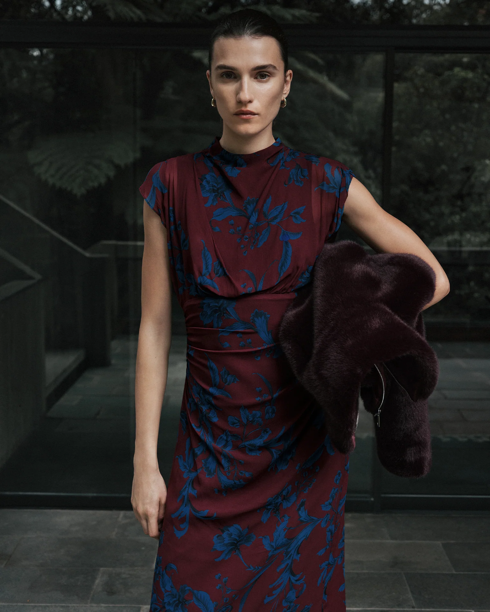 Indigo Ivy Draped Neck Midi Dress