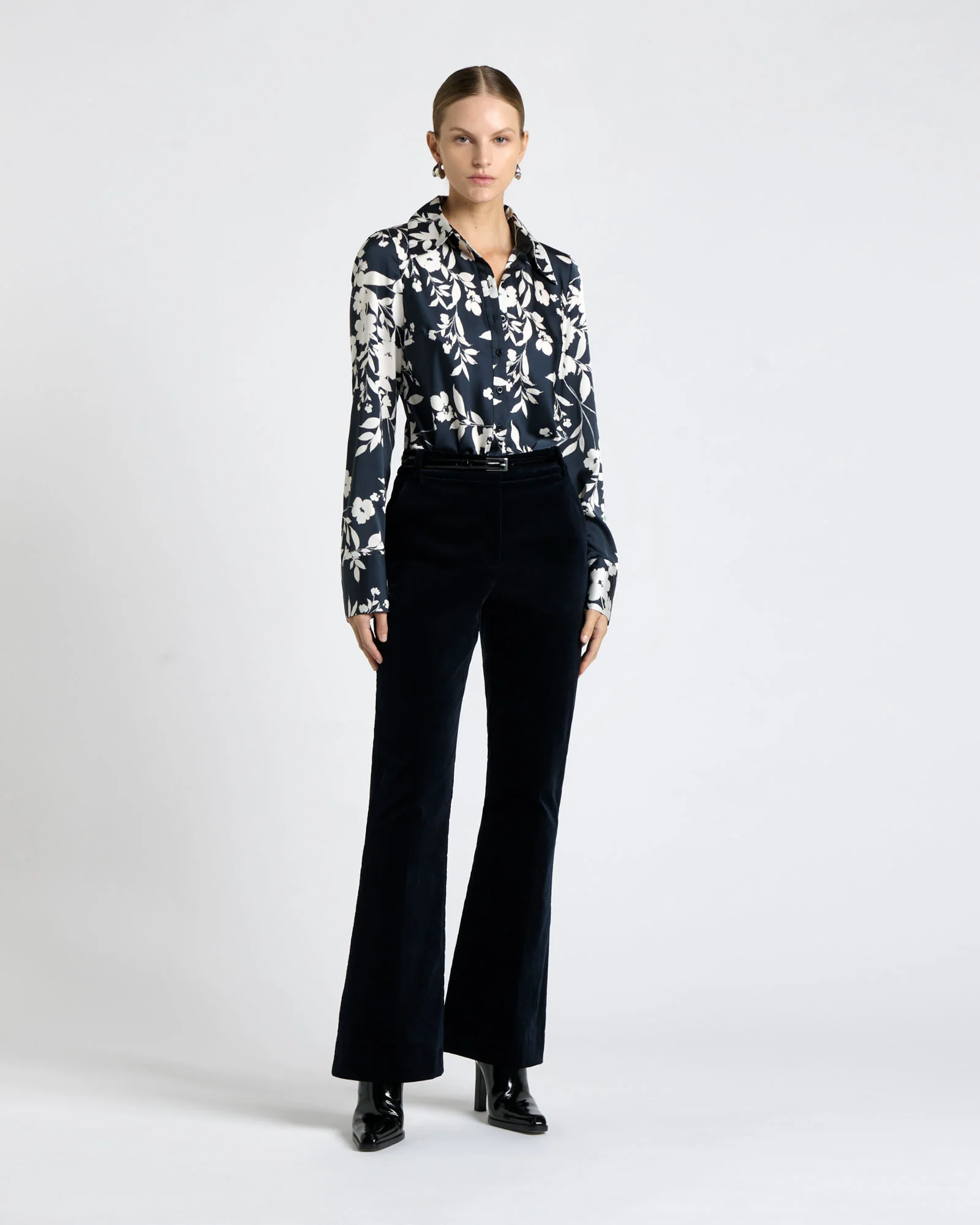 Ink Stencil Floral Satin Shirt