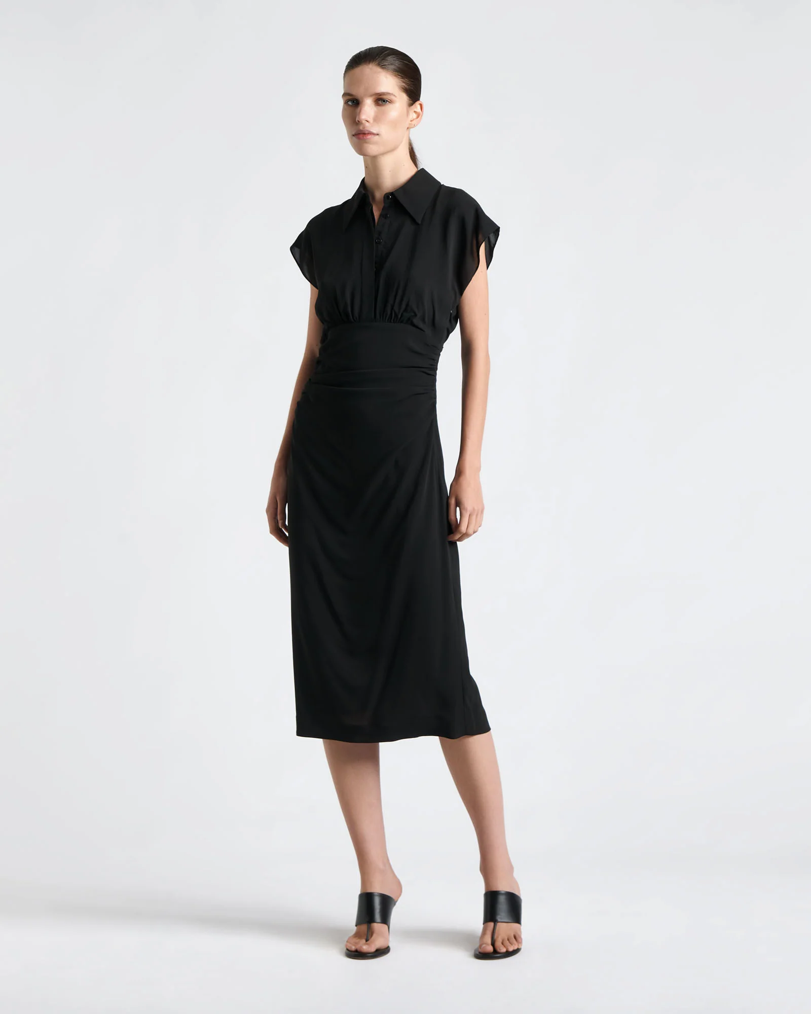 Collared Ruched Midi Dress