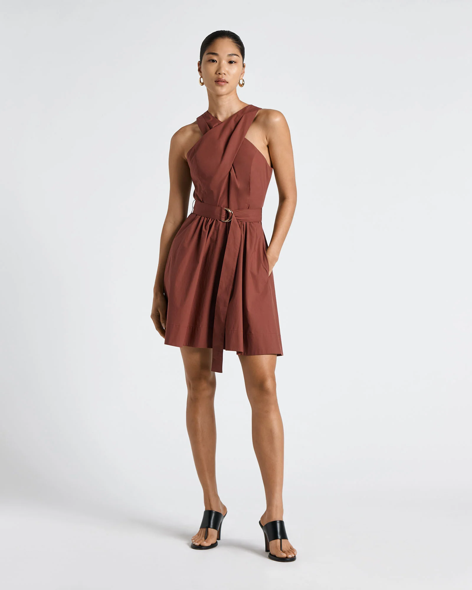 Wrap Neck Belted Mini Dress