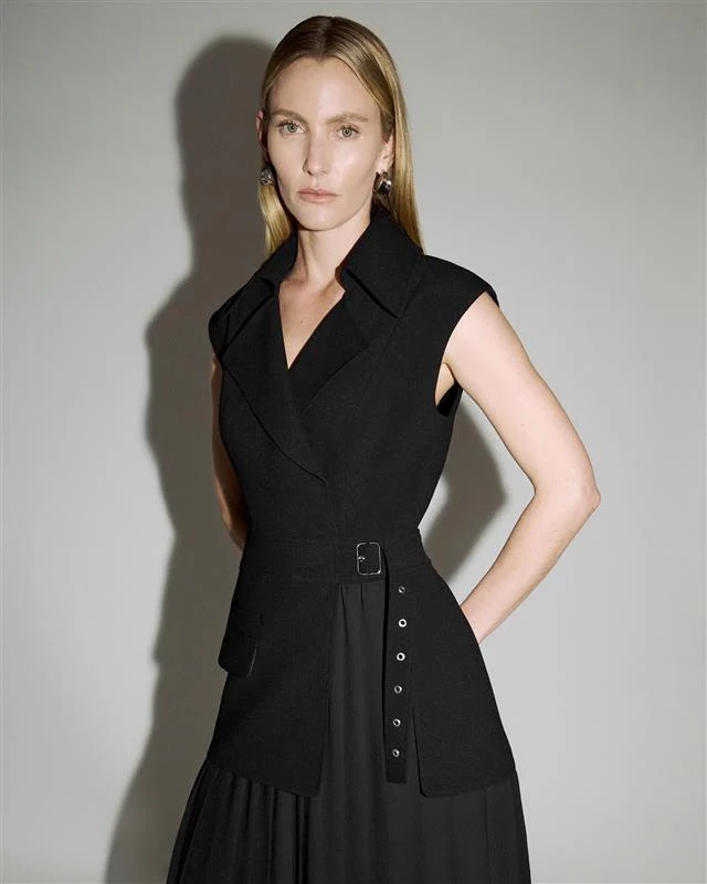 Recycled Crepe Pleated Midi Trench Dress