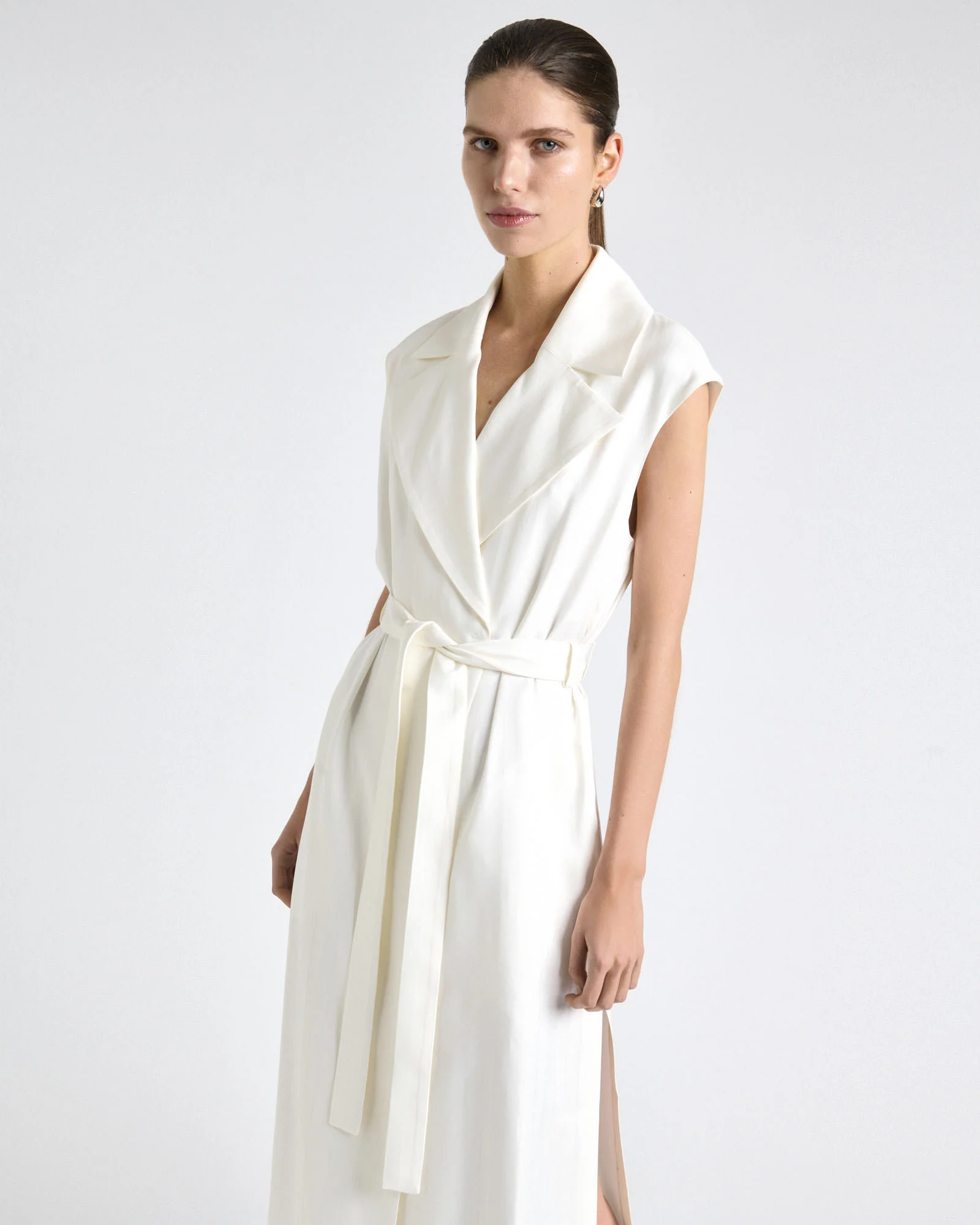 Ivory European Self Stripe Sleeveless Trench Dress