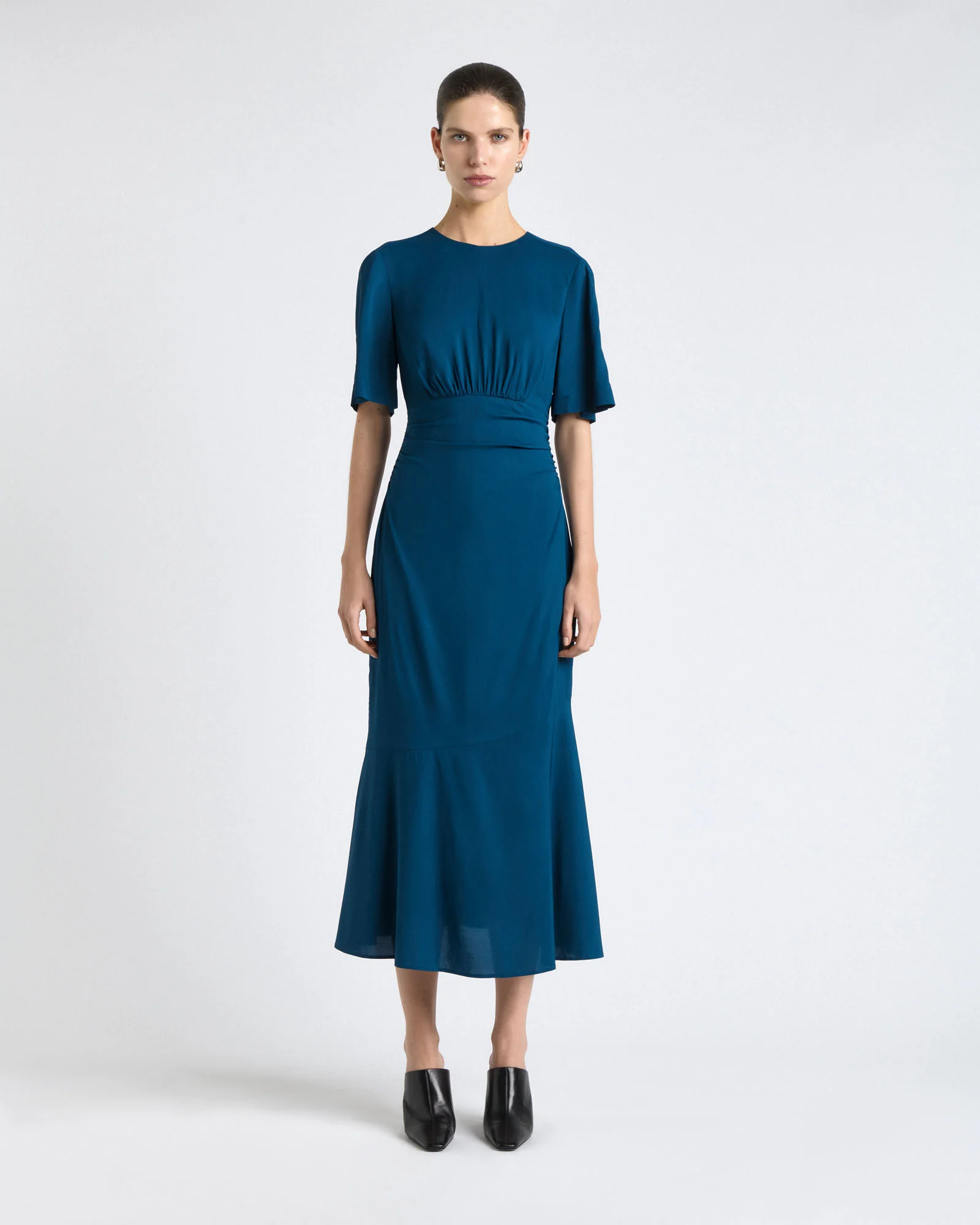 Stretch Viscose Short Sleeve Midi Dress