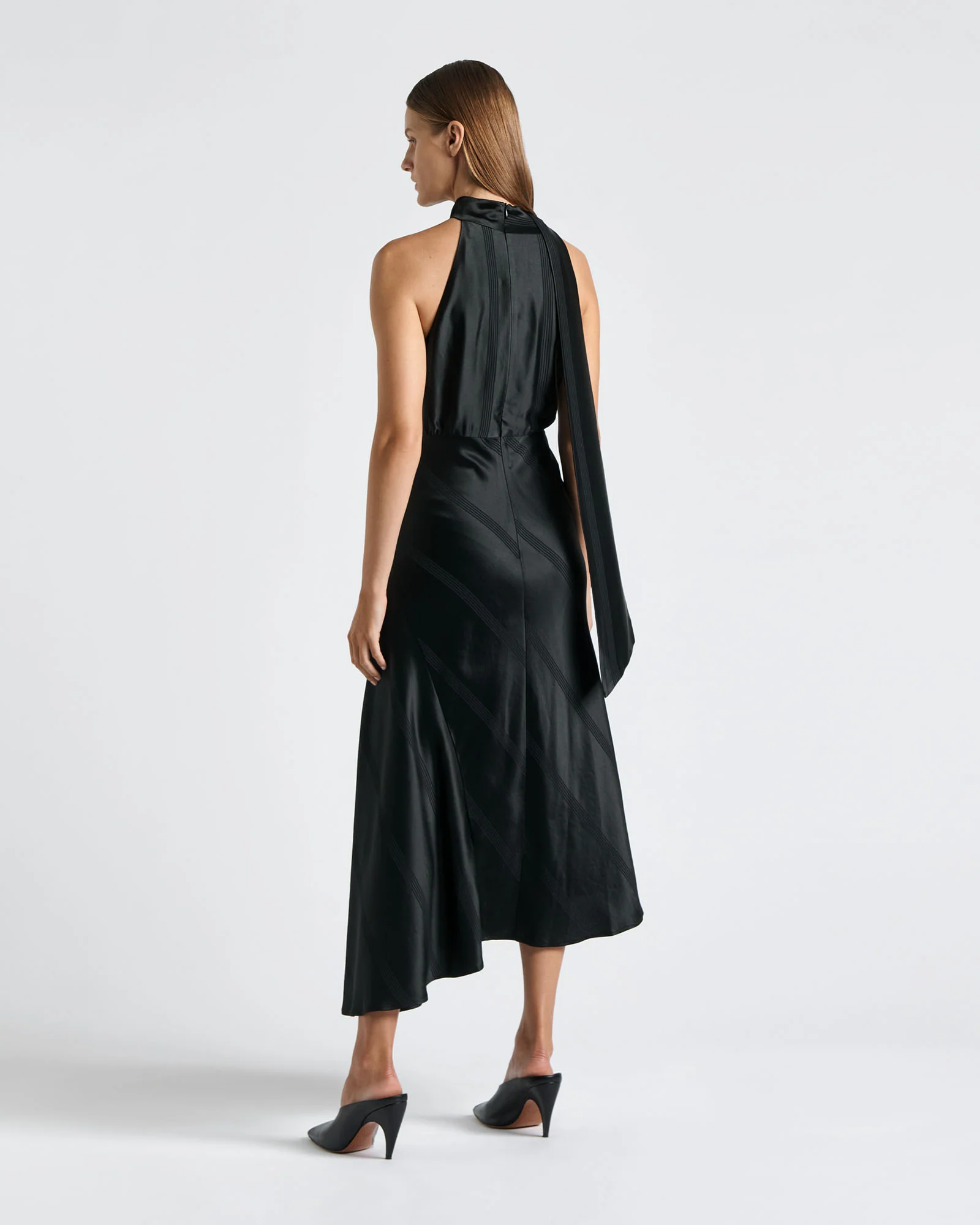 Satin Acetate Halter Midi Dress