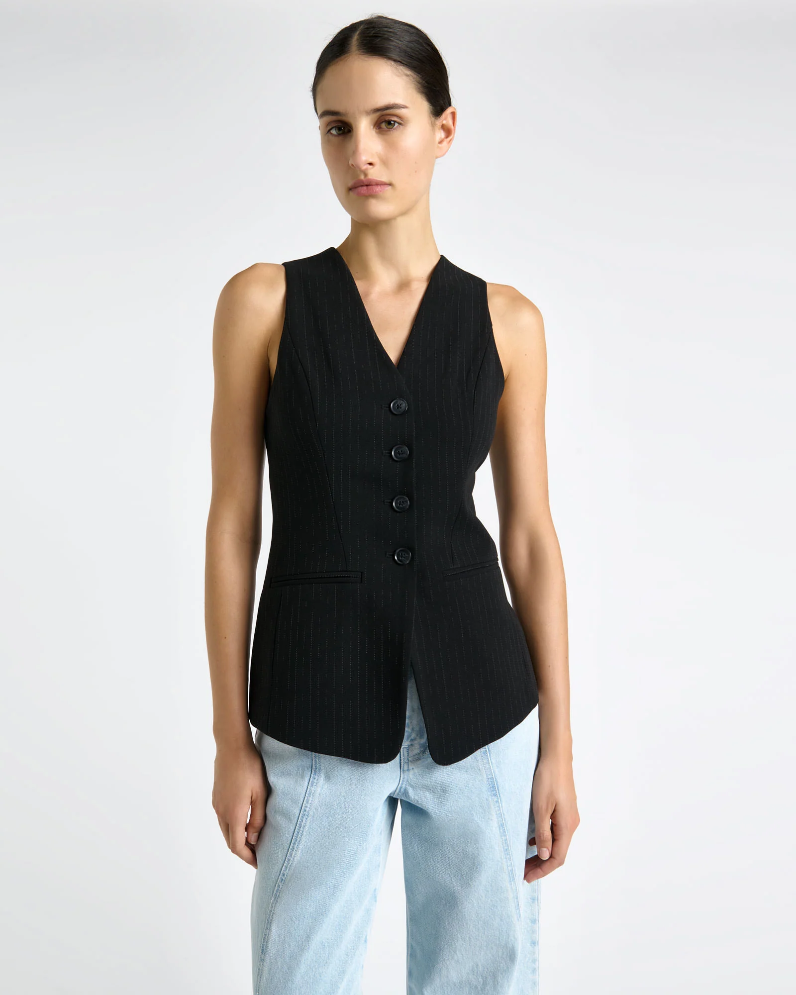 Acetate Pinstripe Fitted Vest