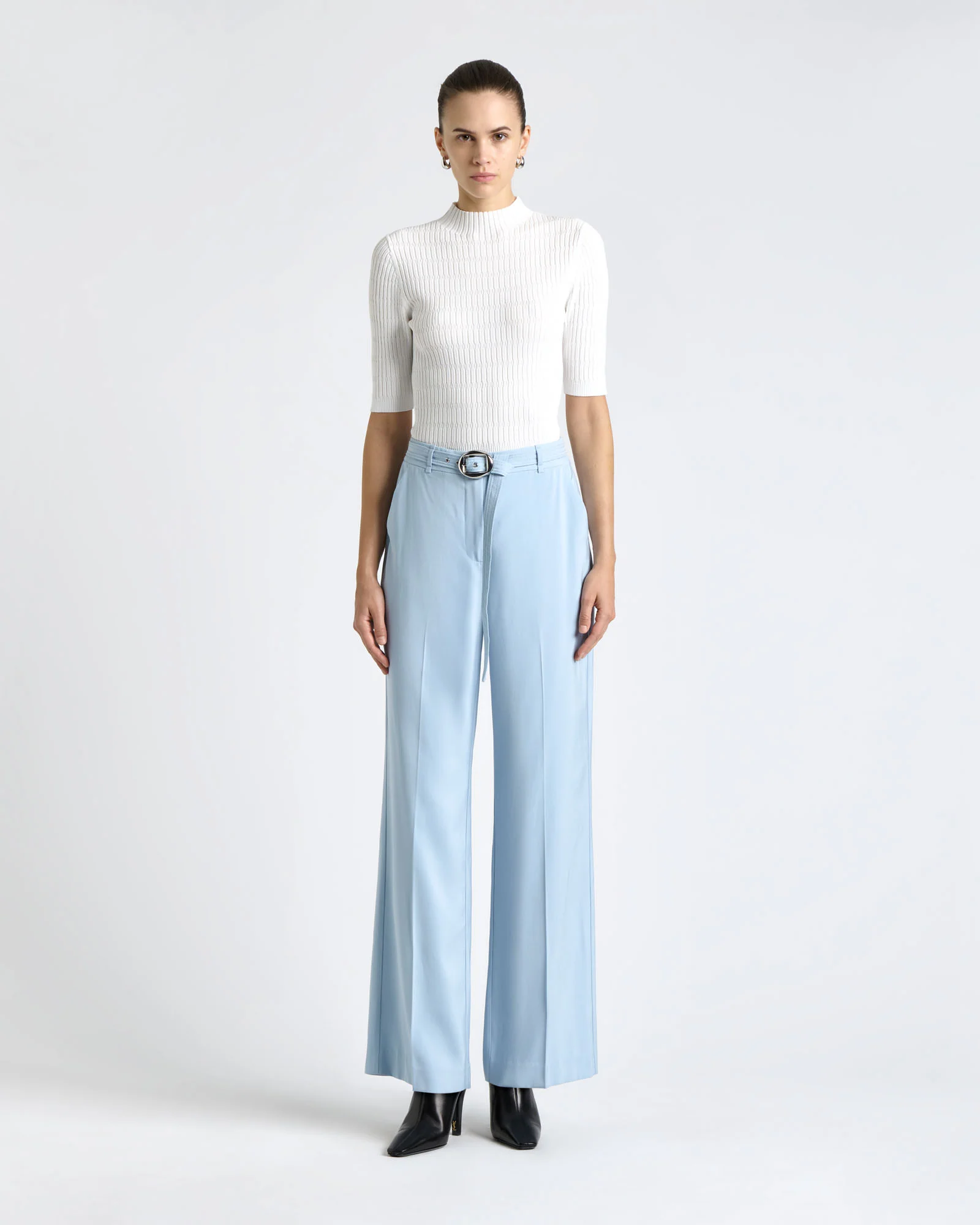 Textured Elbow Sleeve Funnel Neck Knit