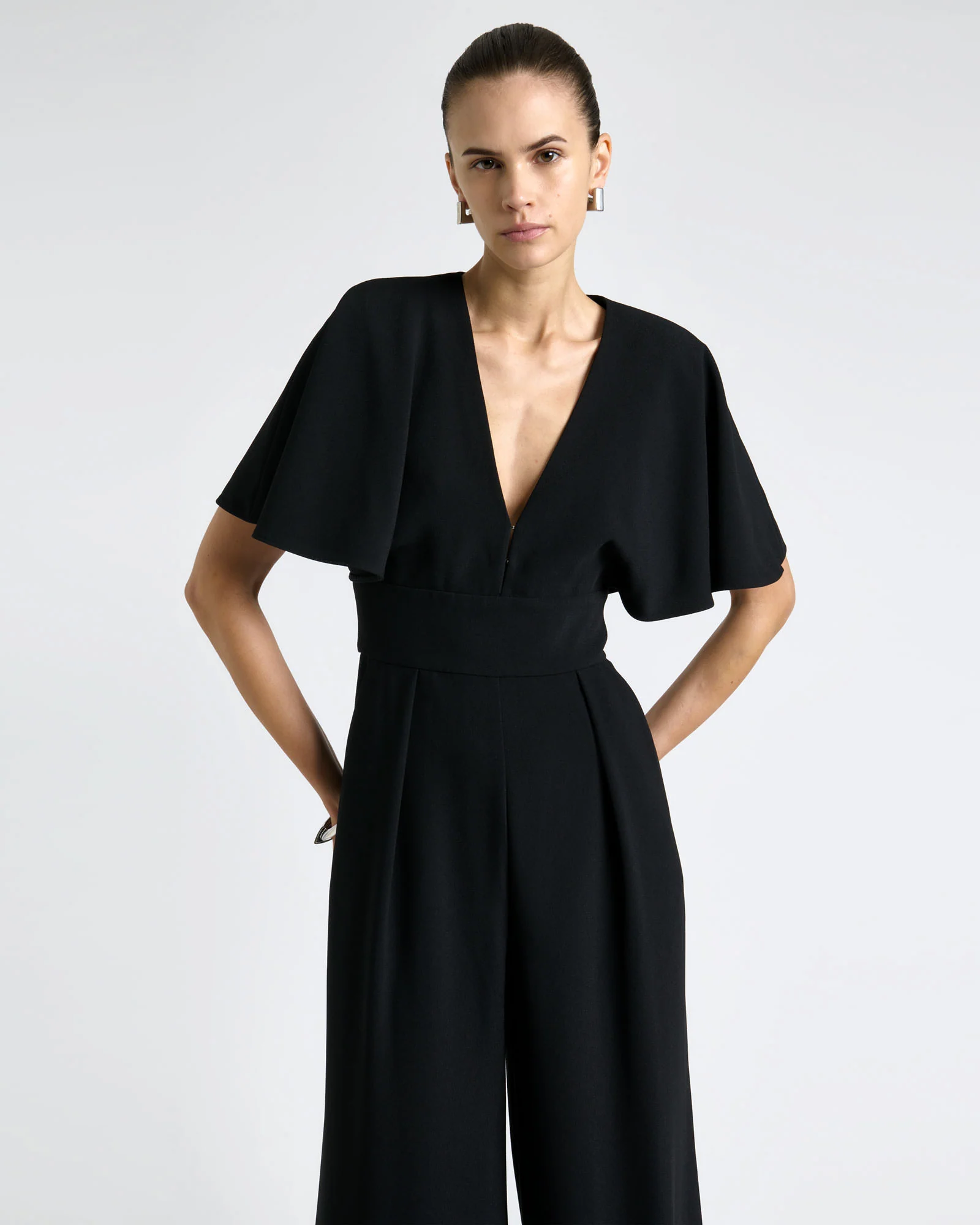 Recycled Crepe Deep V-Neck Jumpsuit