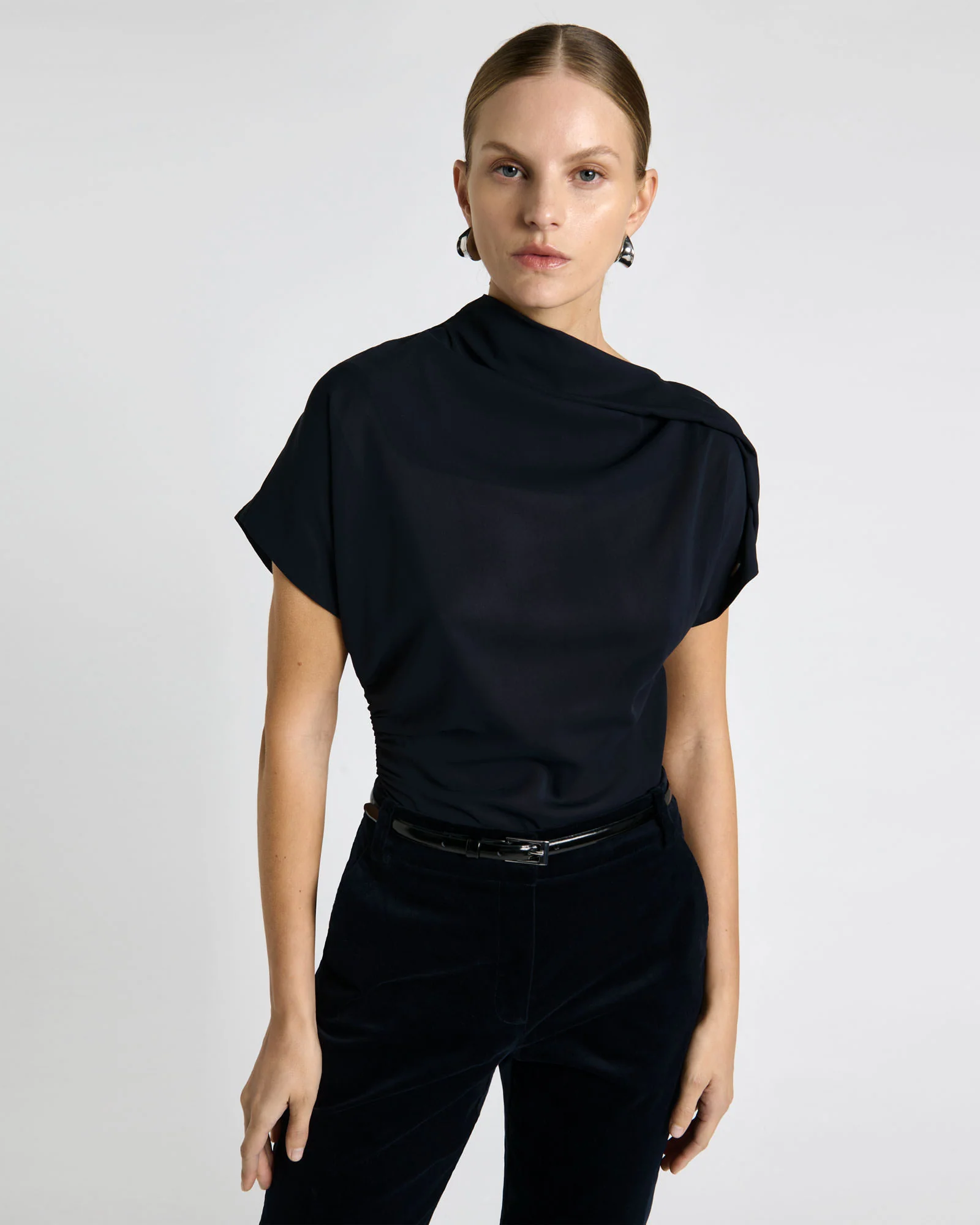Ink Soft Viscose Draped Fold Neck Top
