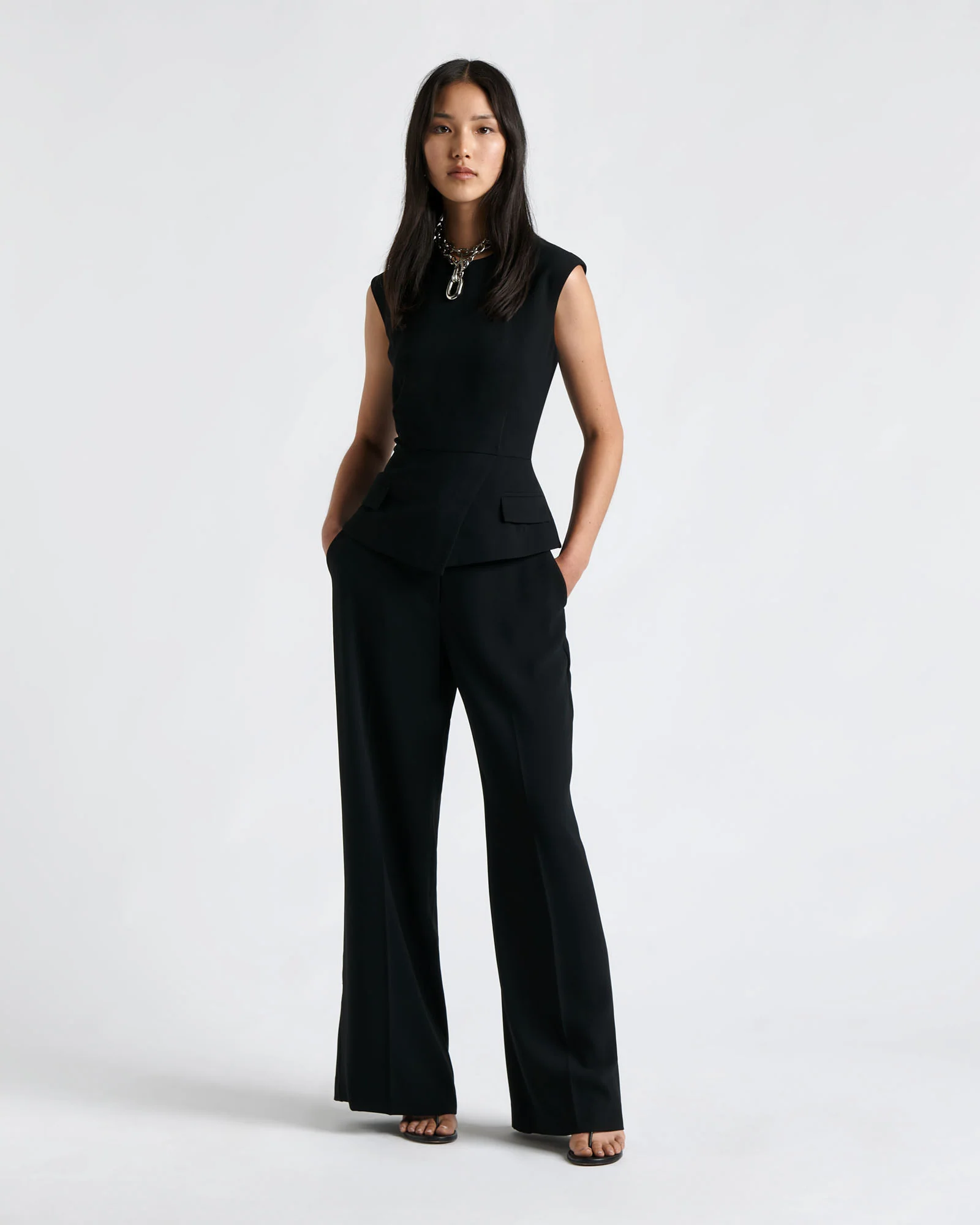 Belted Tailored Sleeveless Top