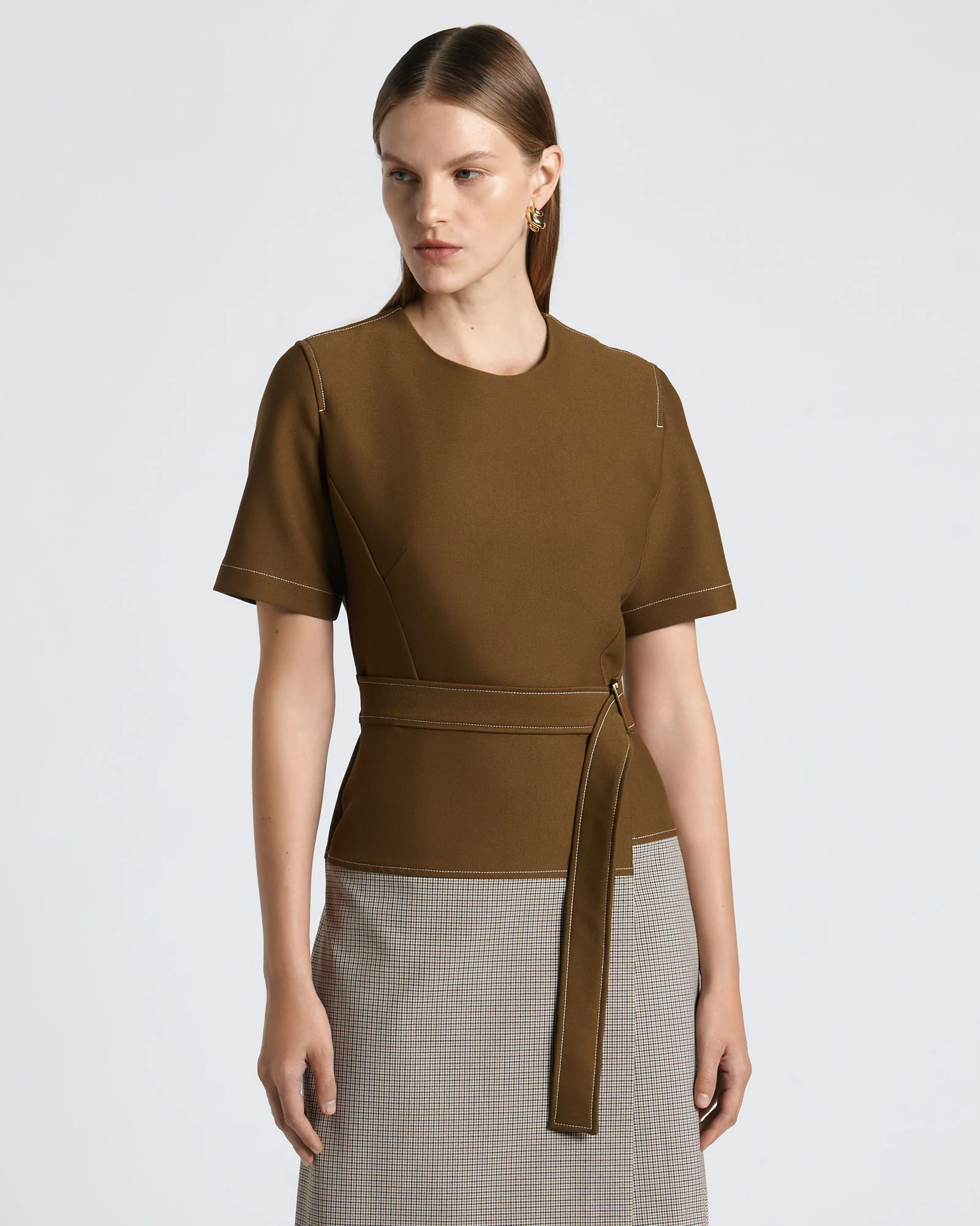 Houndstooth Belted A-Line Mini Dress