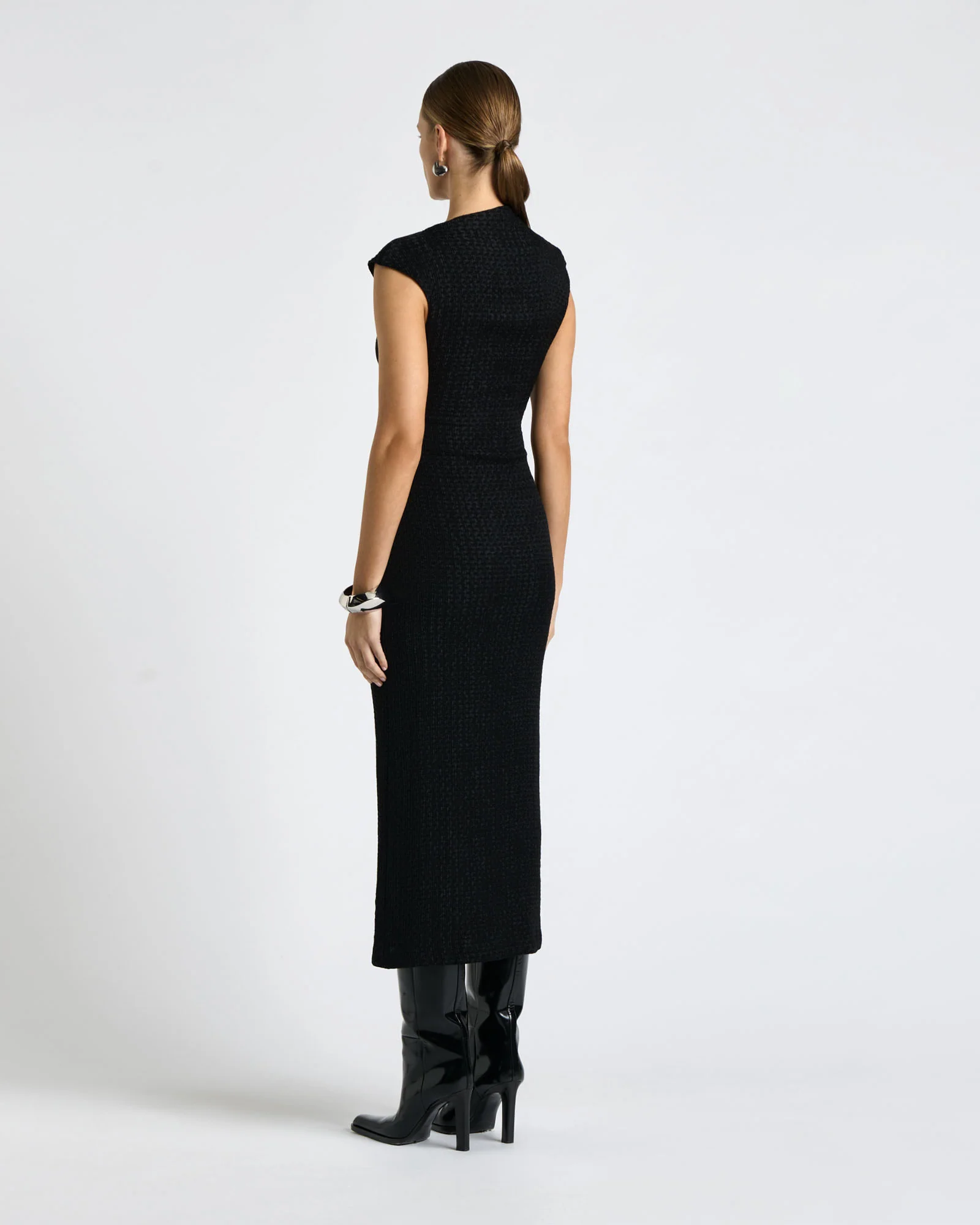 Soft Shirred Jacquard Midi Dress