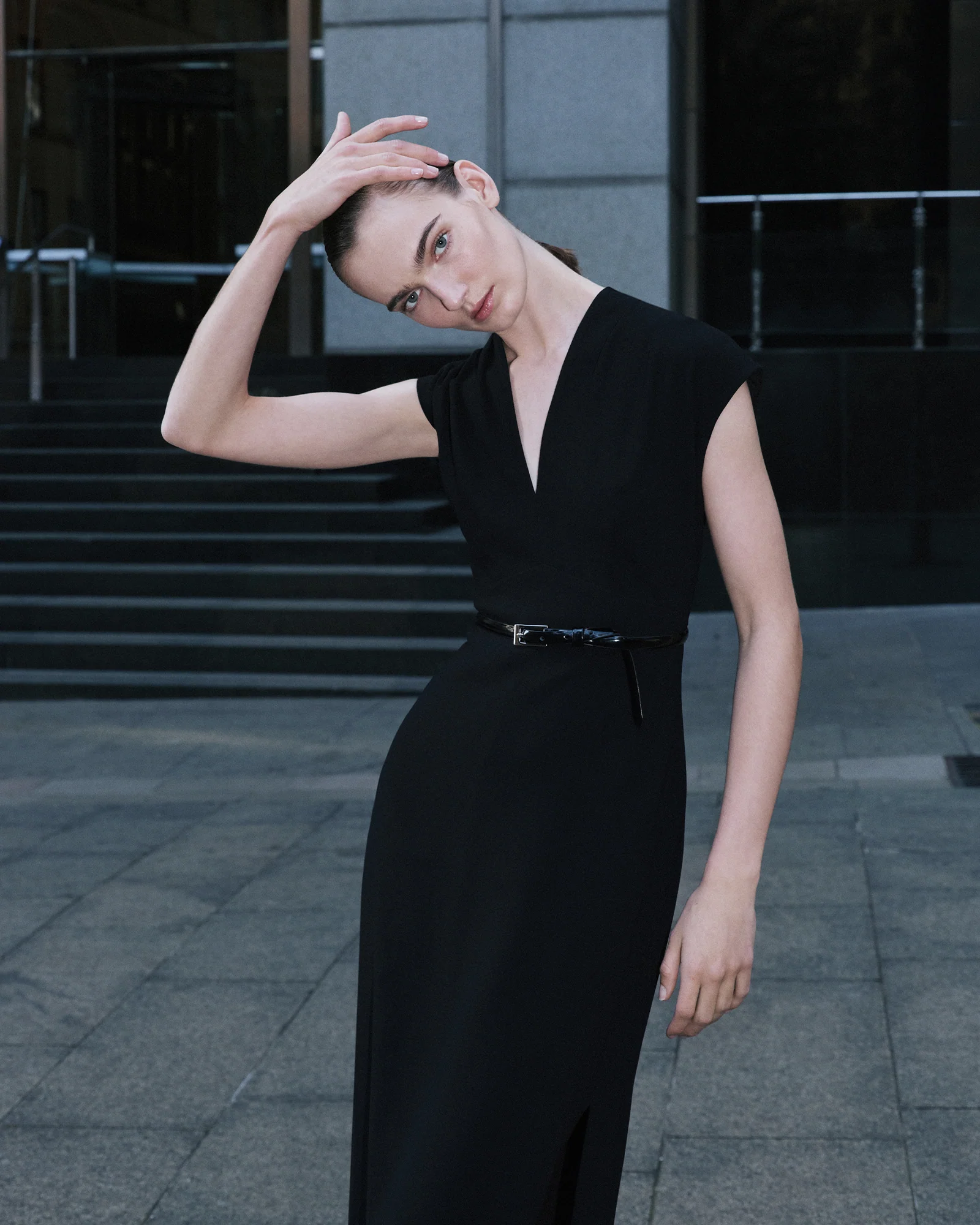 Recycled Crepe V-Neck Split Midi Dress