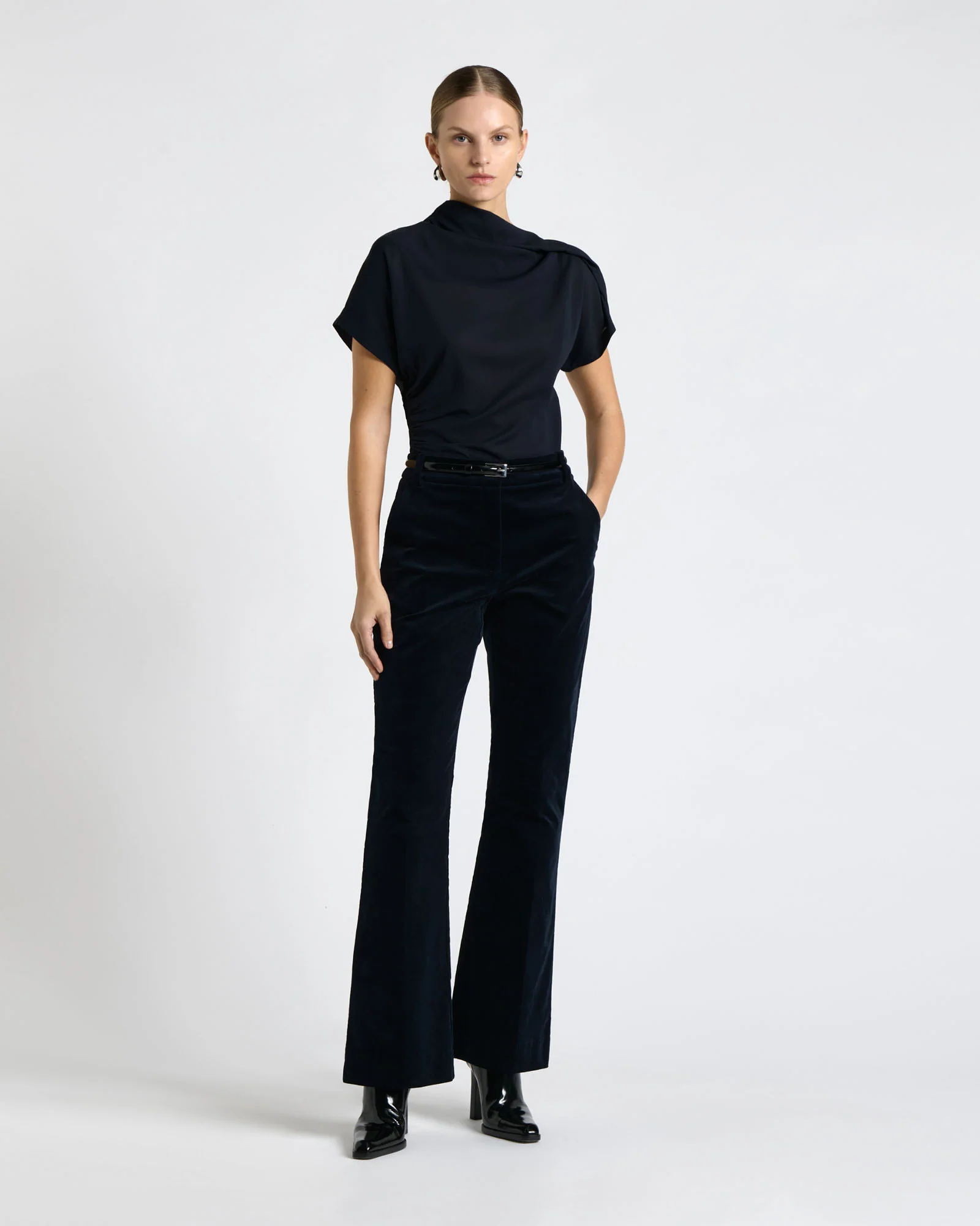 Ink Soft Viscose Draped Fold Neck Top