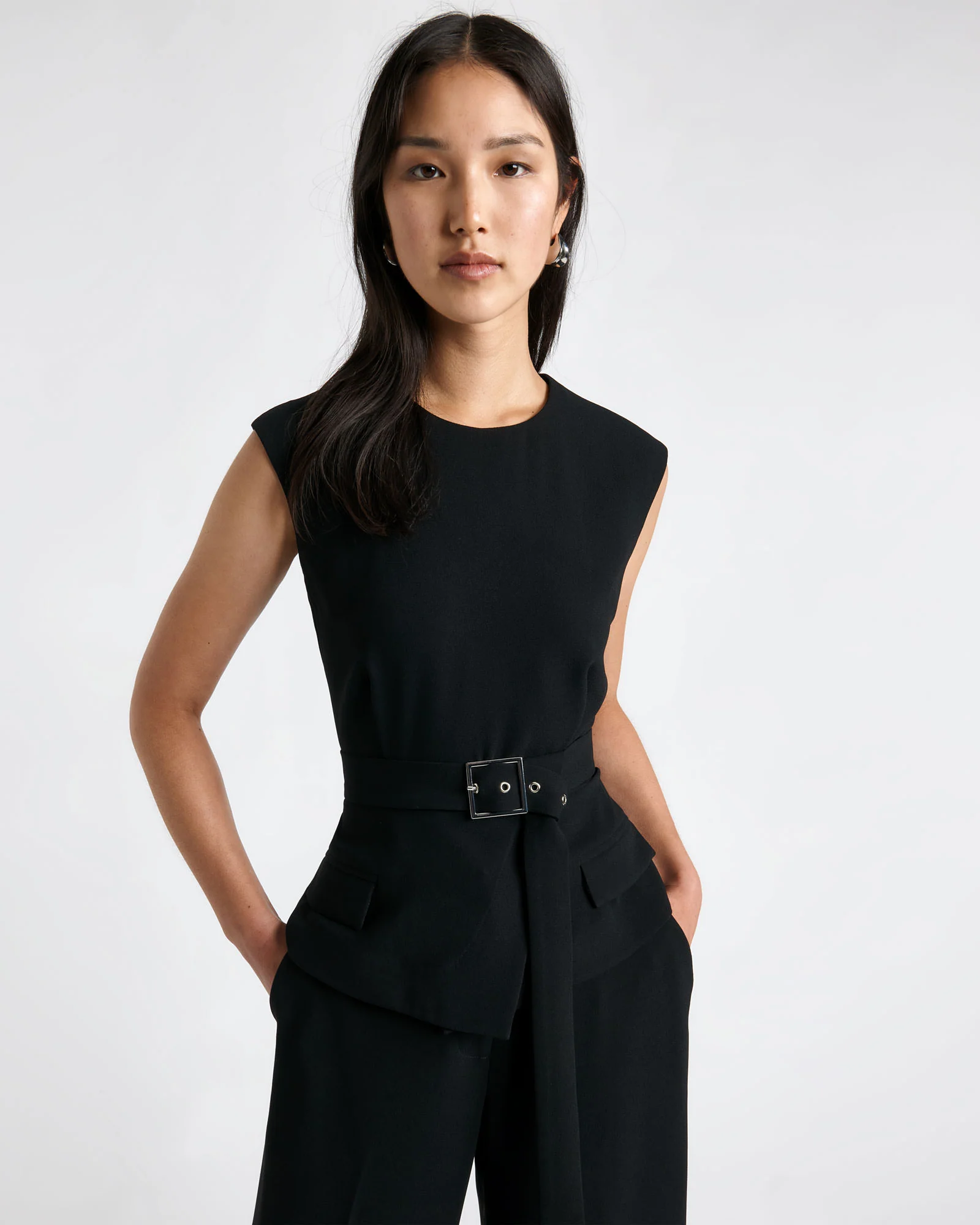 Belted Tailored Sleeveless Top