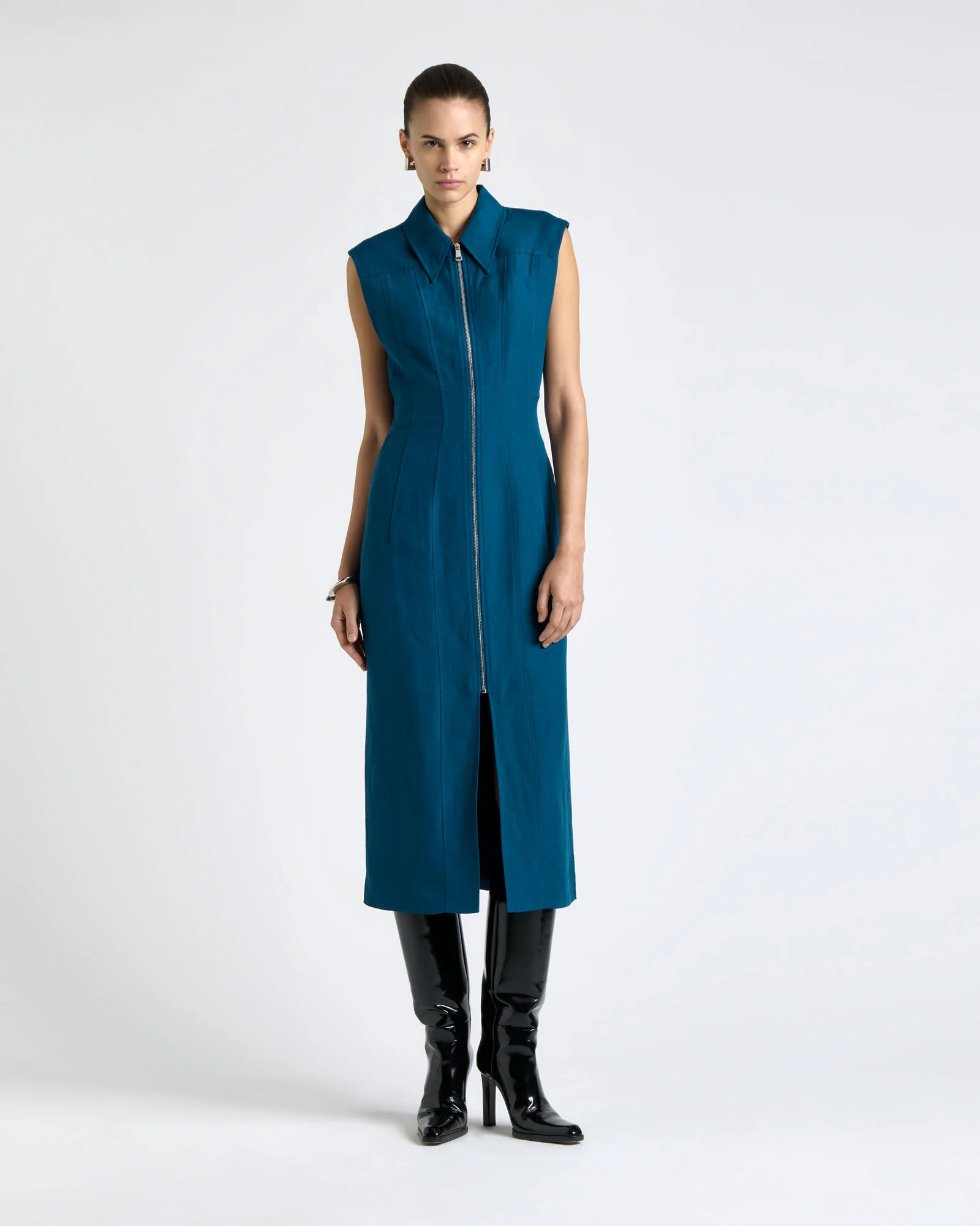 Linen Blend Panelled Midi Dress