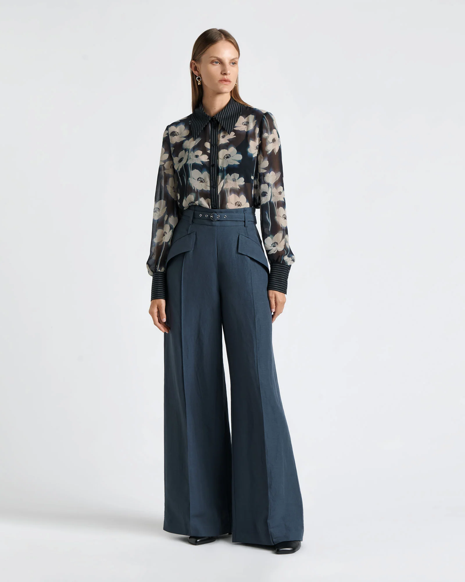 Linen Blend Drapey Wide Leg Pant