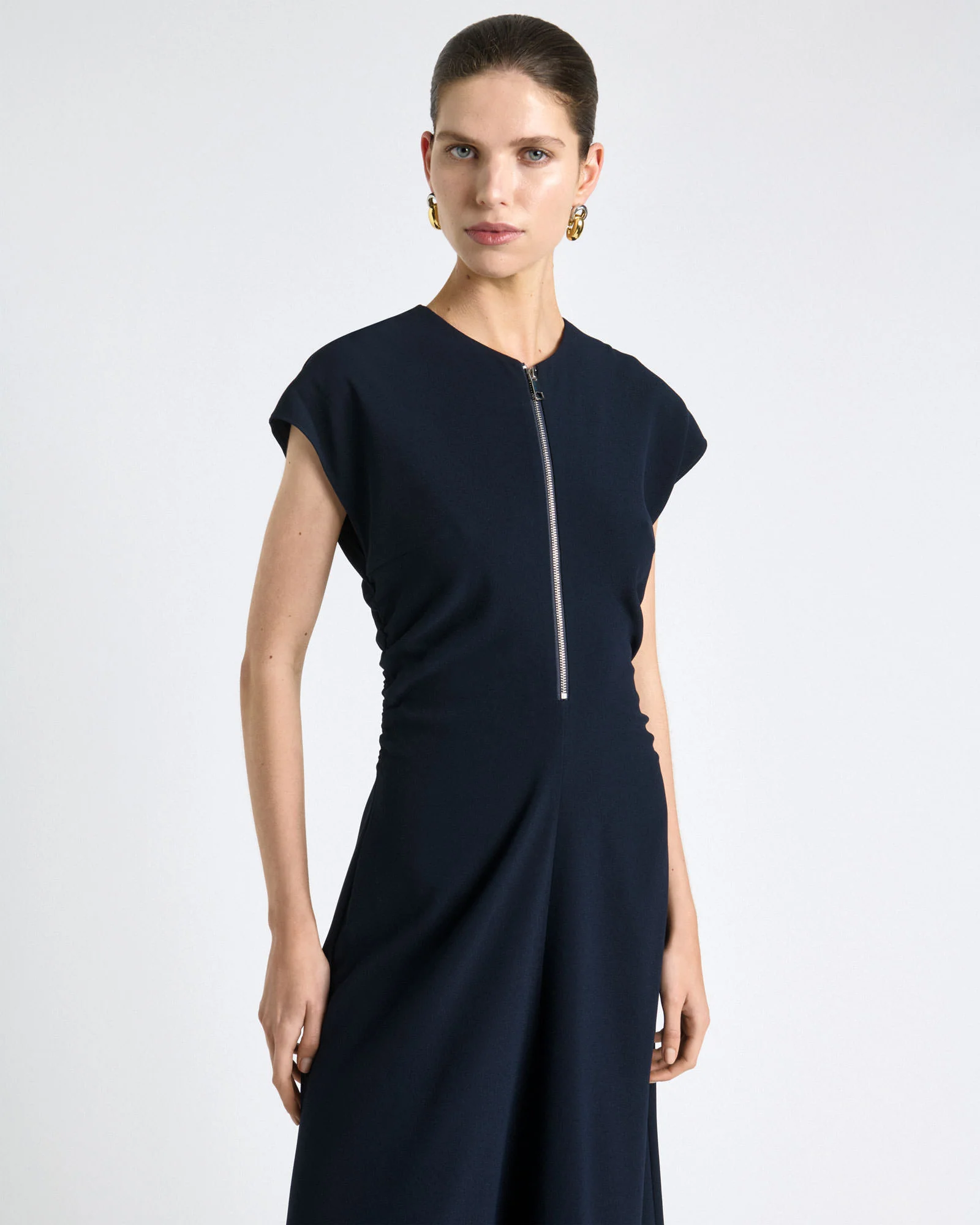Ink Recycled Crepe Zip Front Midi Dress