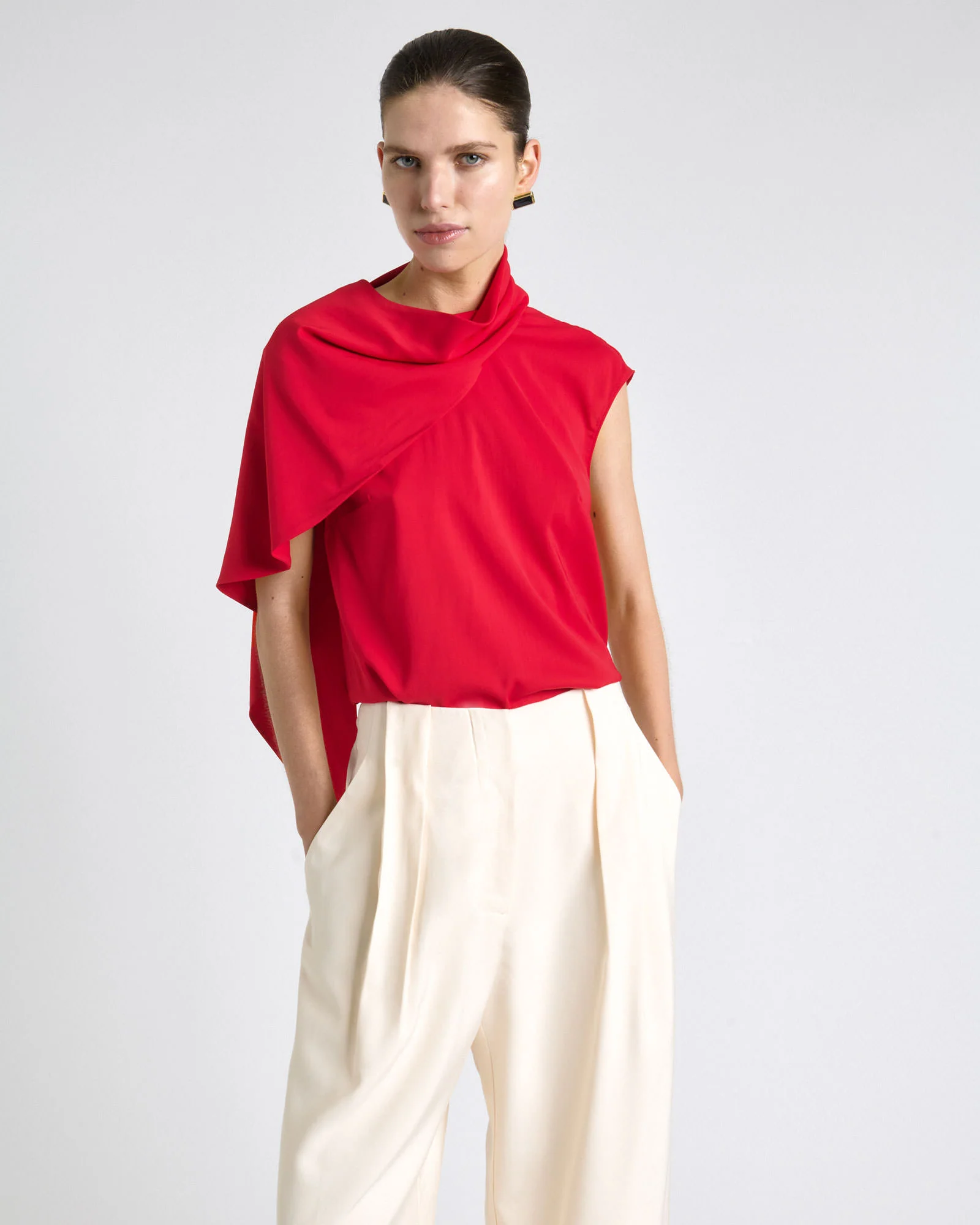 Raspberry Stretch Viscose Scarf Tipped Sleeve Top