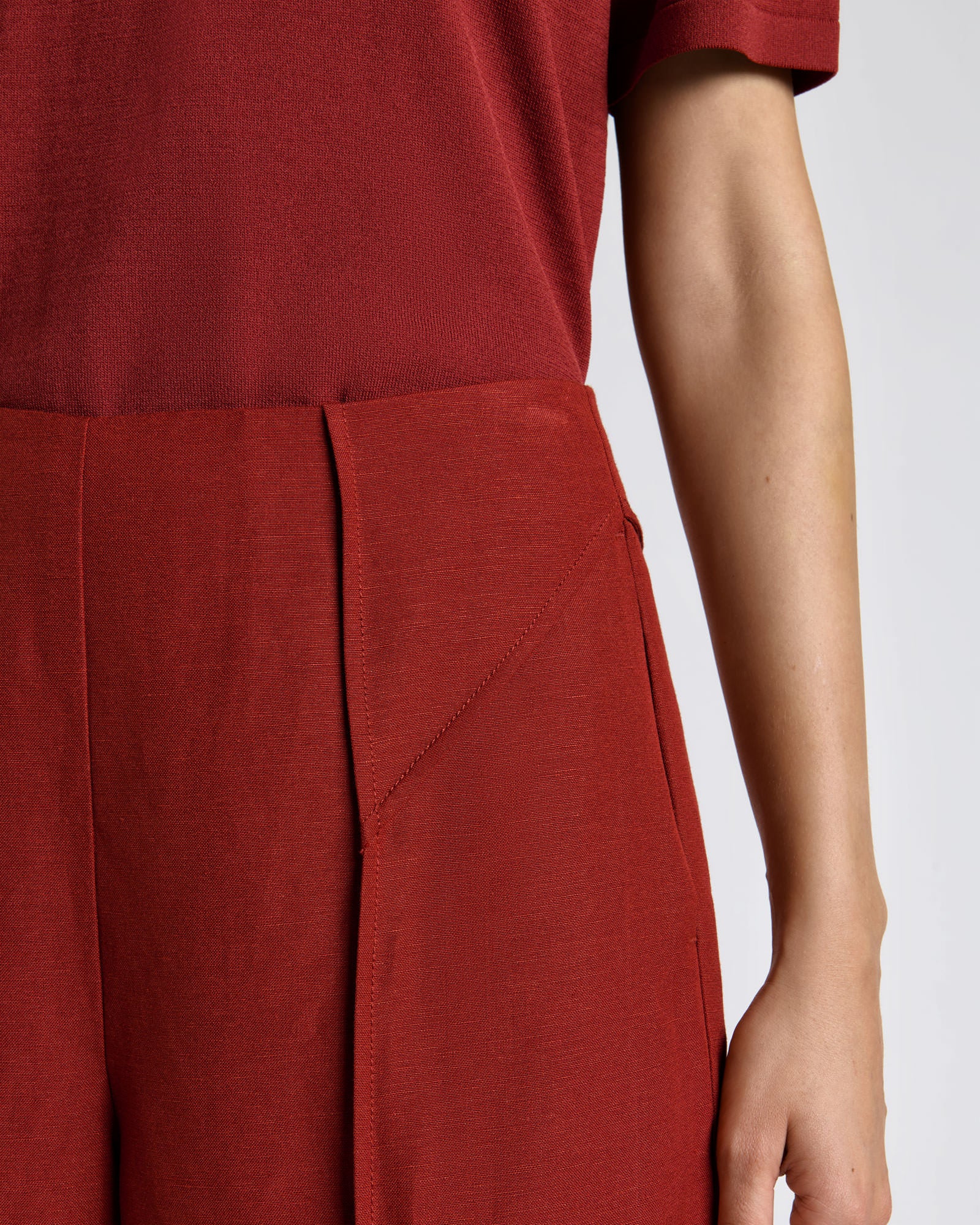 Linen Blend Panelled Straight Leg Pant