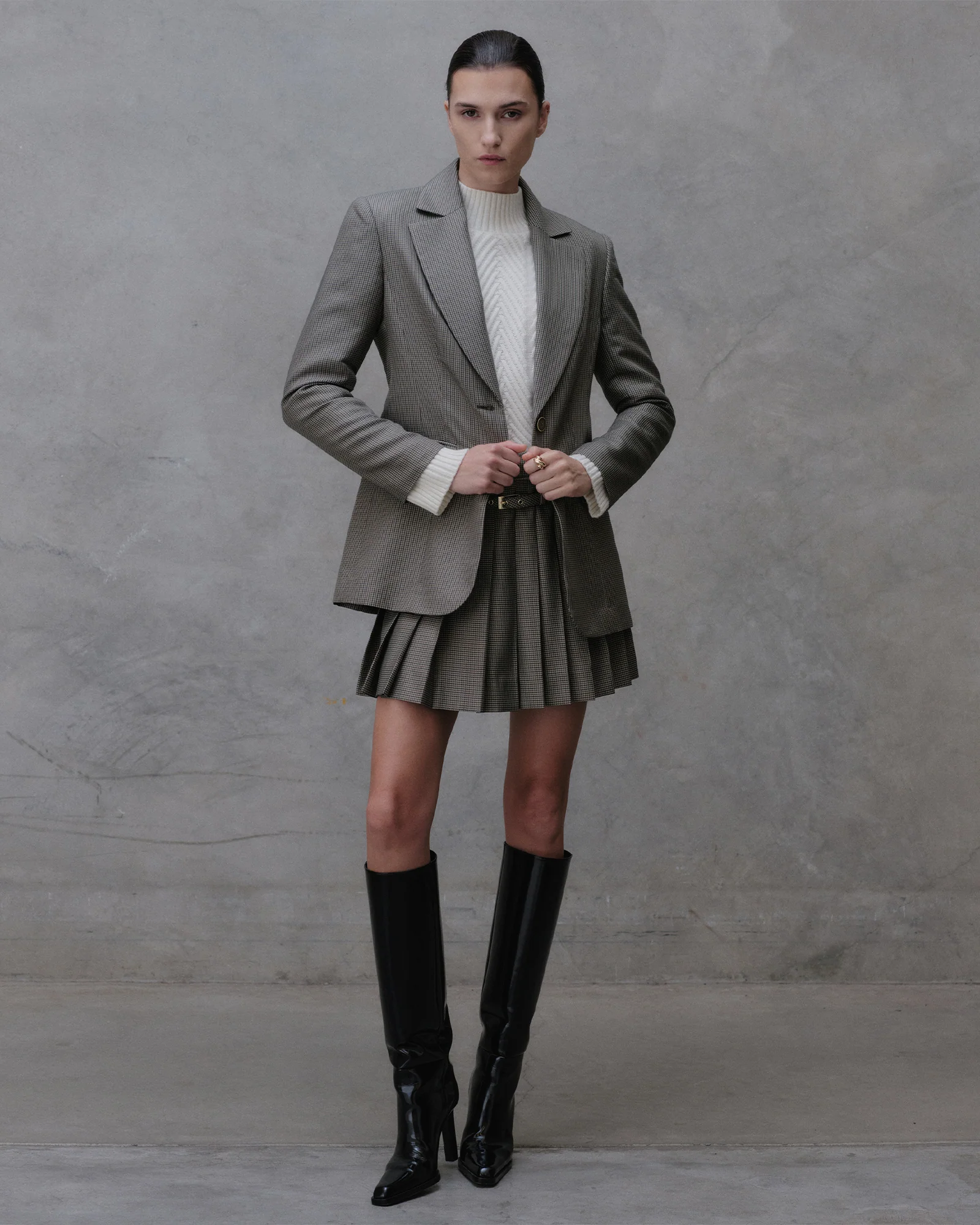 European Micro Check Pleated Mini Skirt