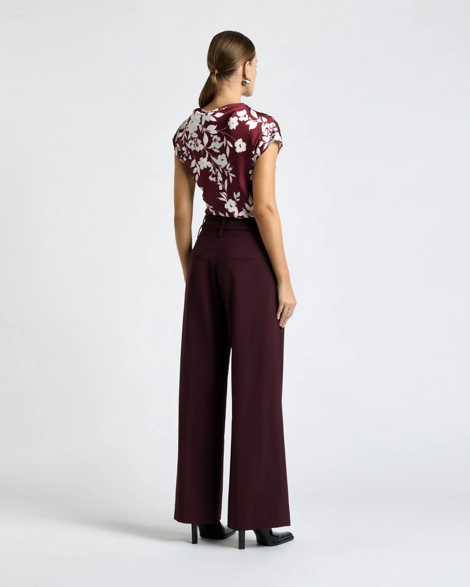 Plum Stencil Floral Draped Top