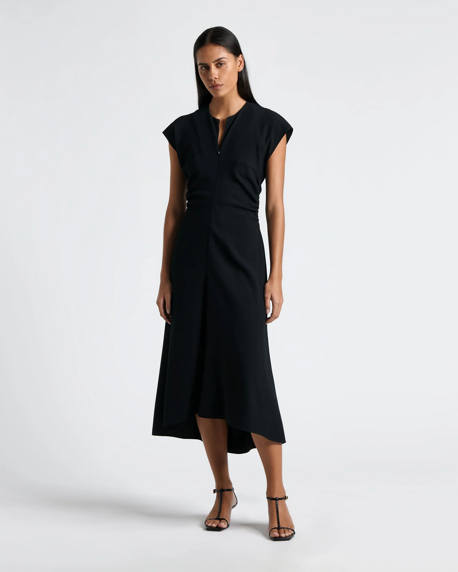 Zip Front Tuck Detail Midi Dress