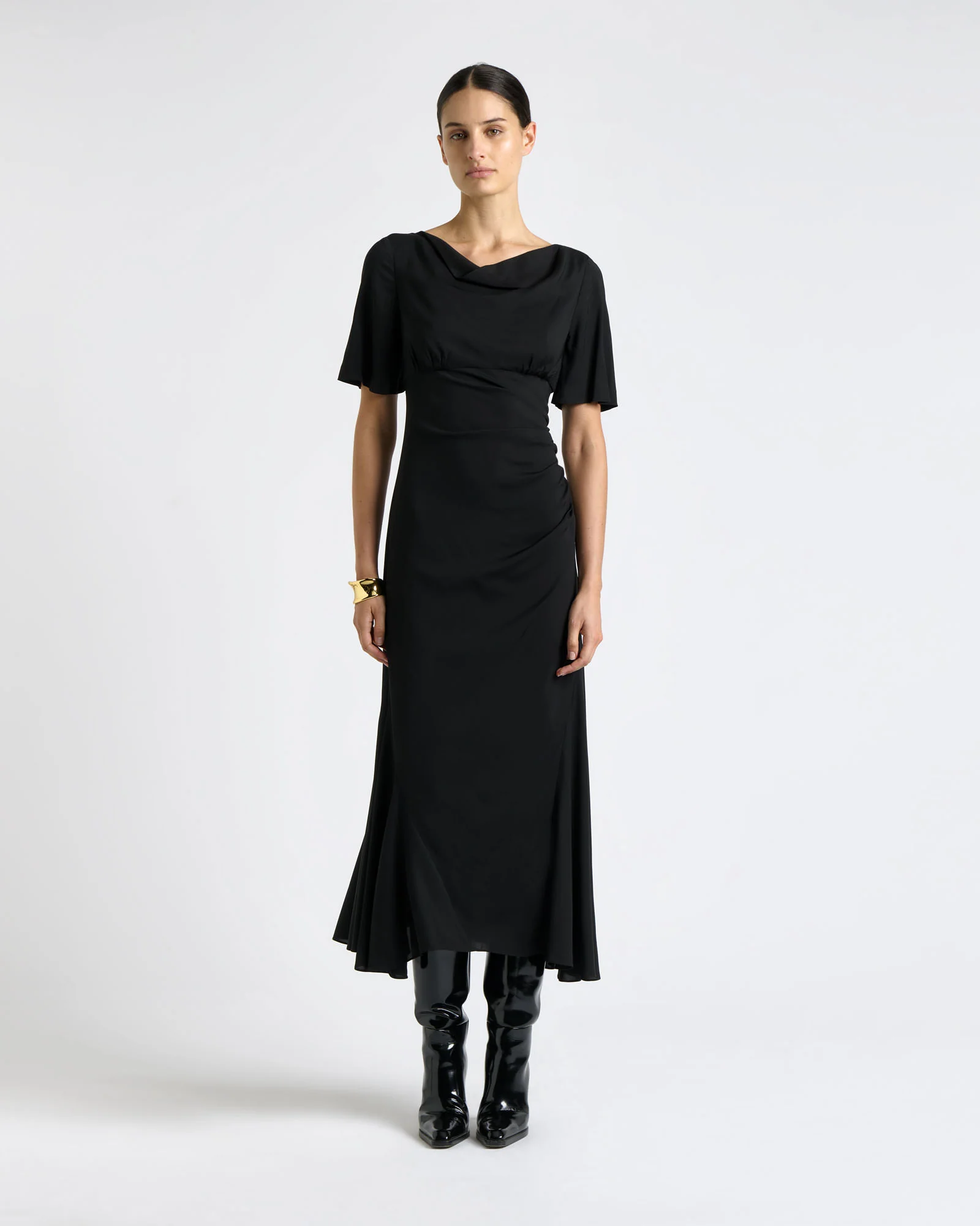Short Sleeve Ruched Midi Dress