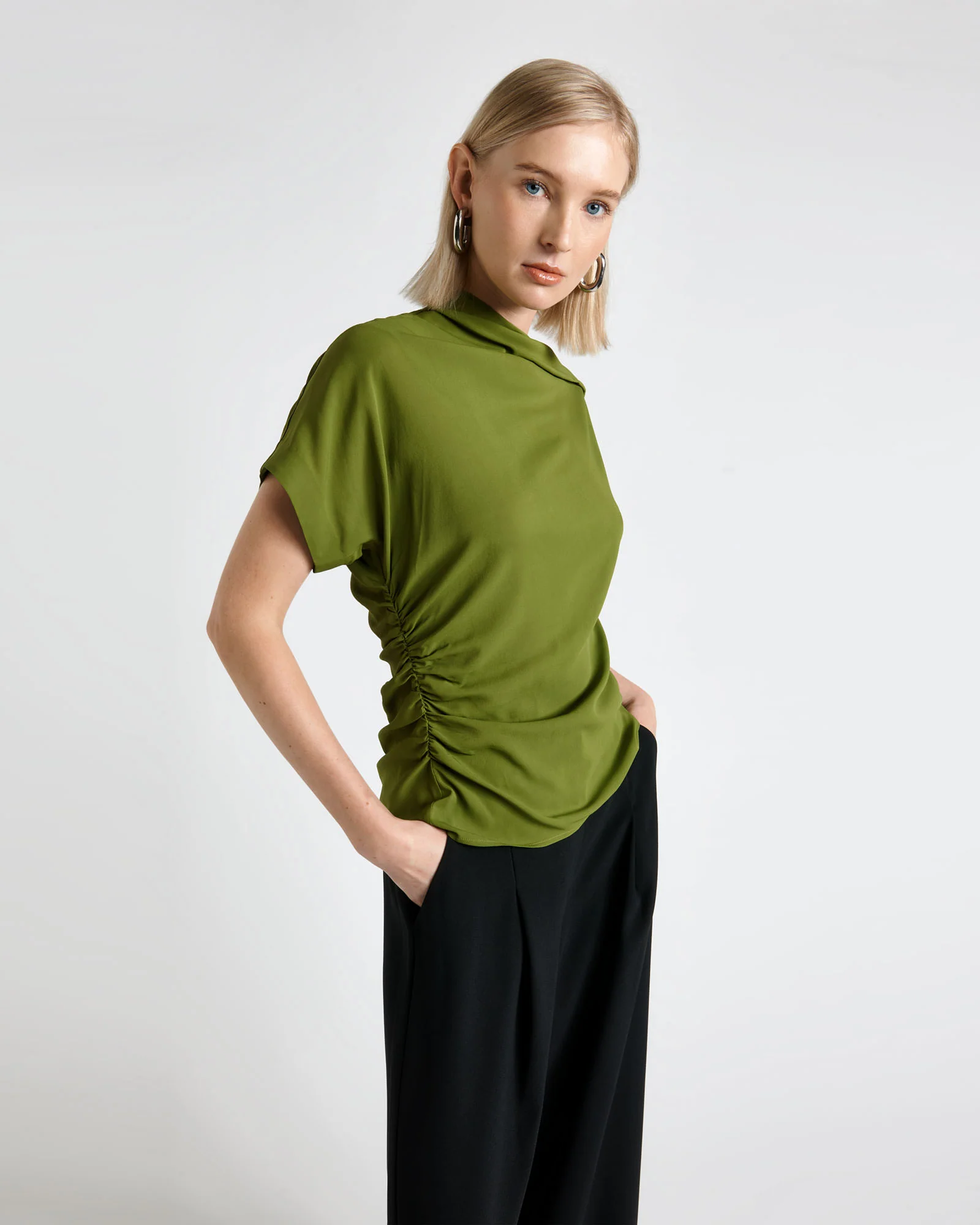 Soft Viscose Draped Fold Neck Top