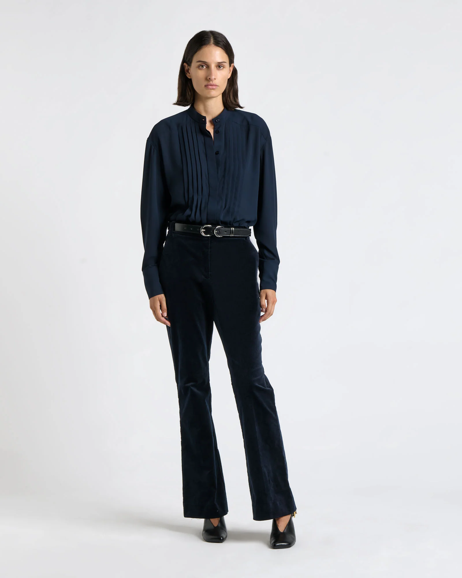 Georgette Pin Tuck Pleated Blouse