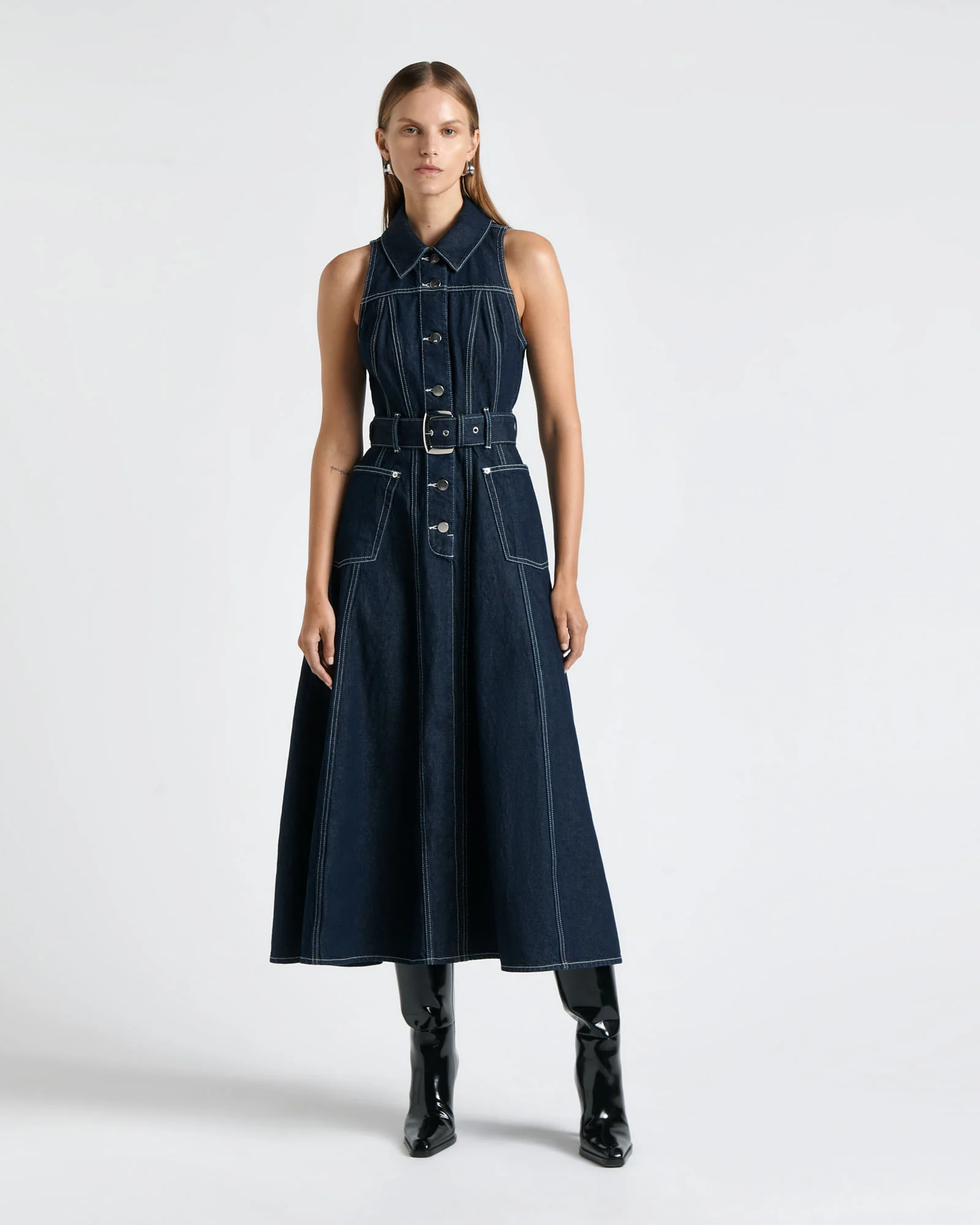Dark Indigo Denim Midi Dress