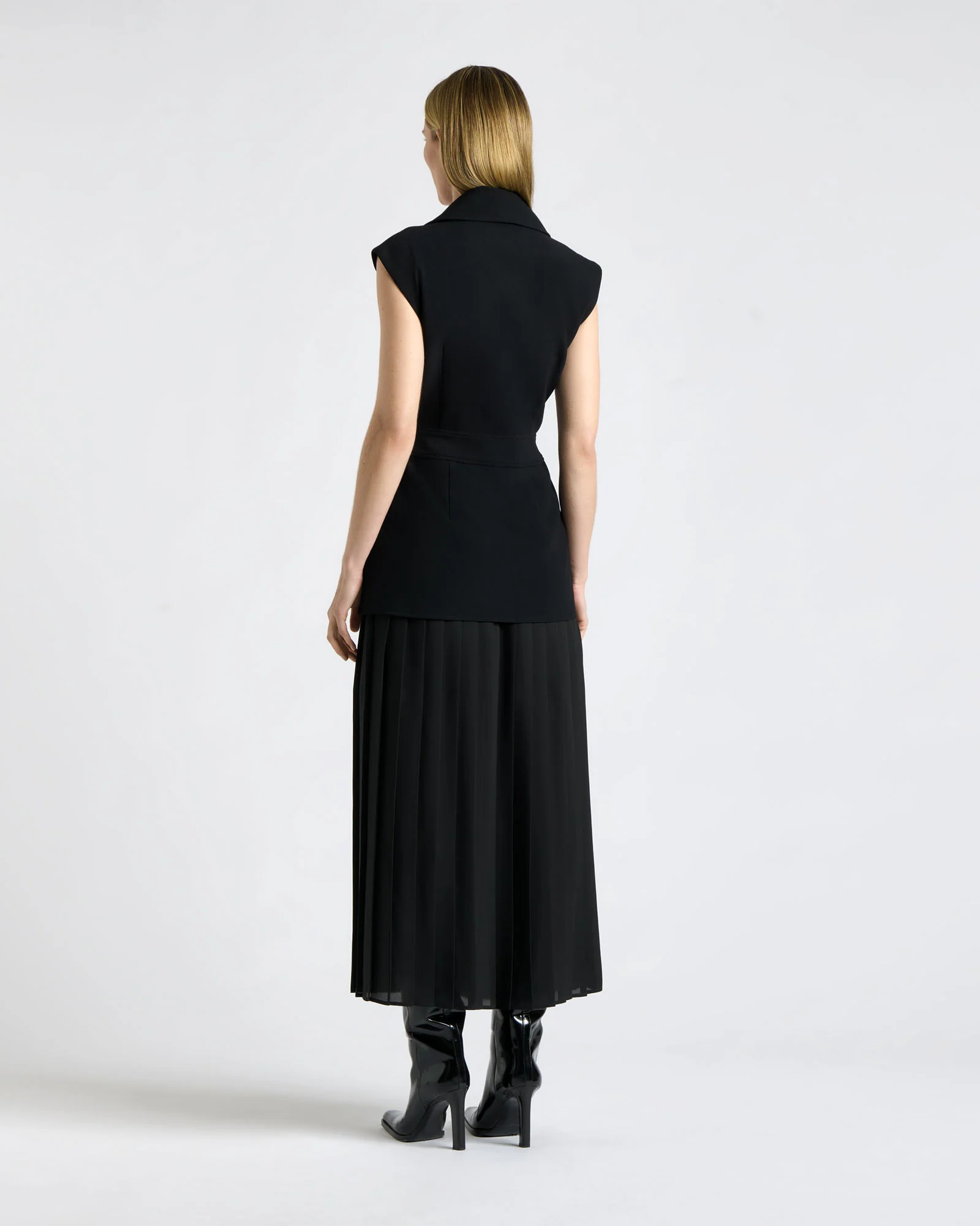 Recycled Crepe Pleated Midi Trench Dress