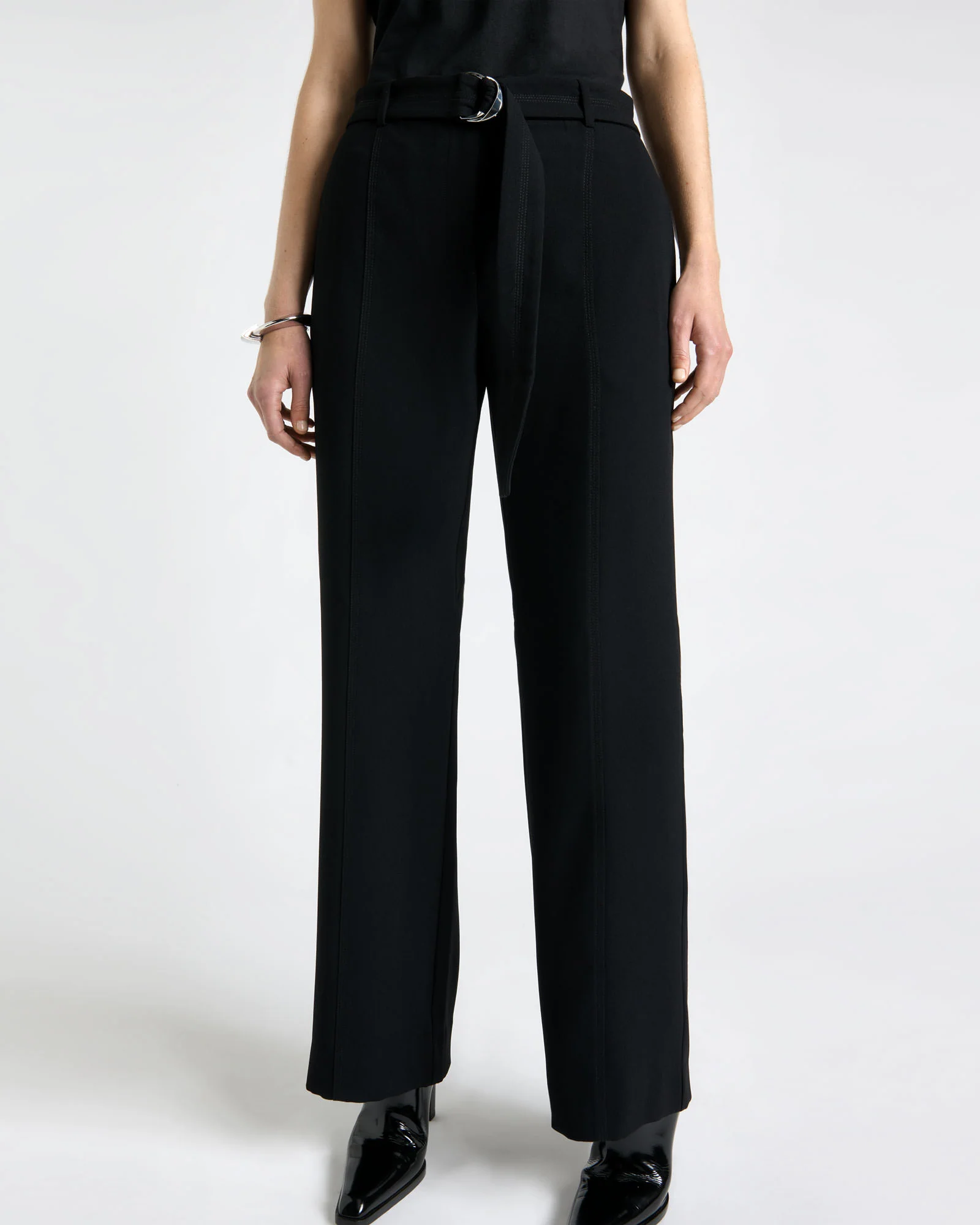 Recycled Crepe Belted Straight Leg Pant