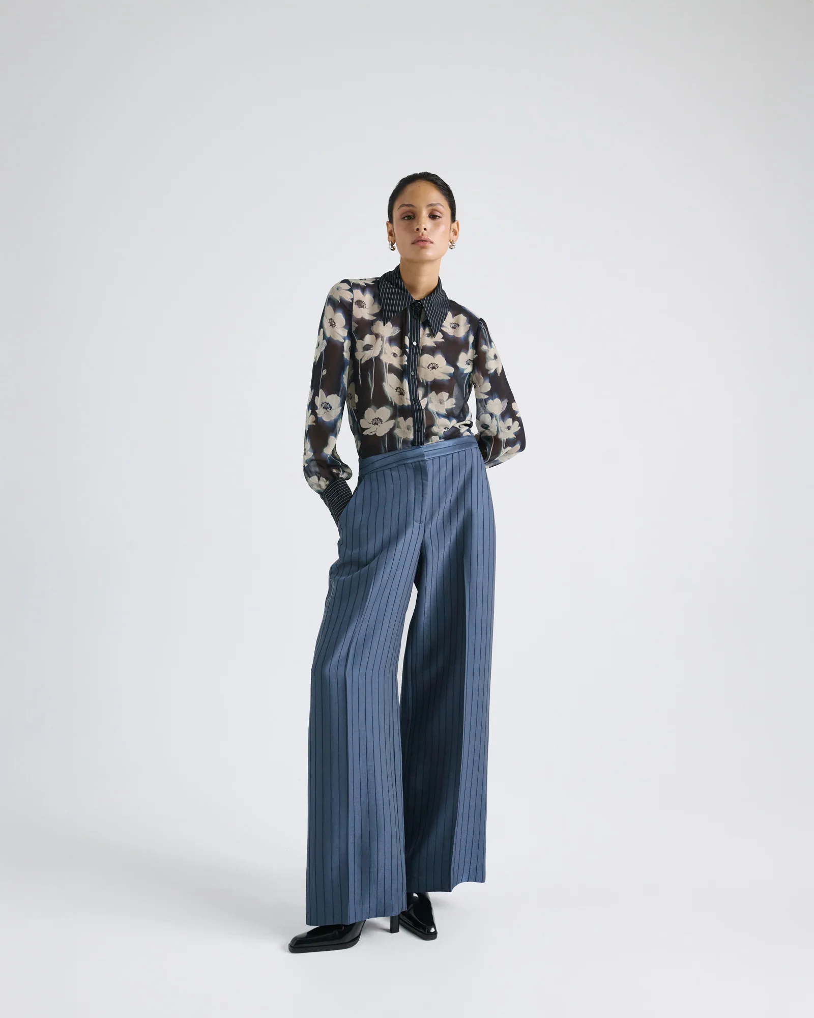 European Viscose Stripe Wide Leg Pant