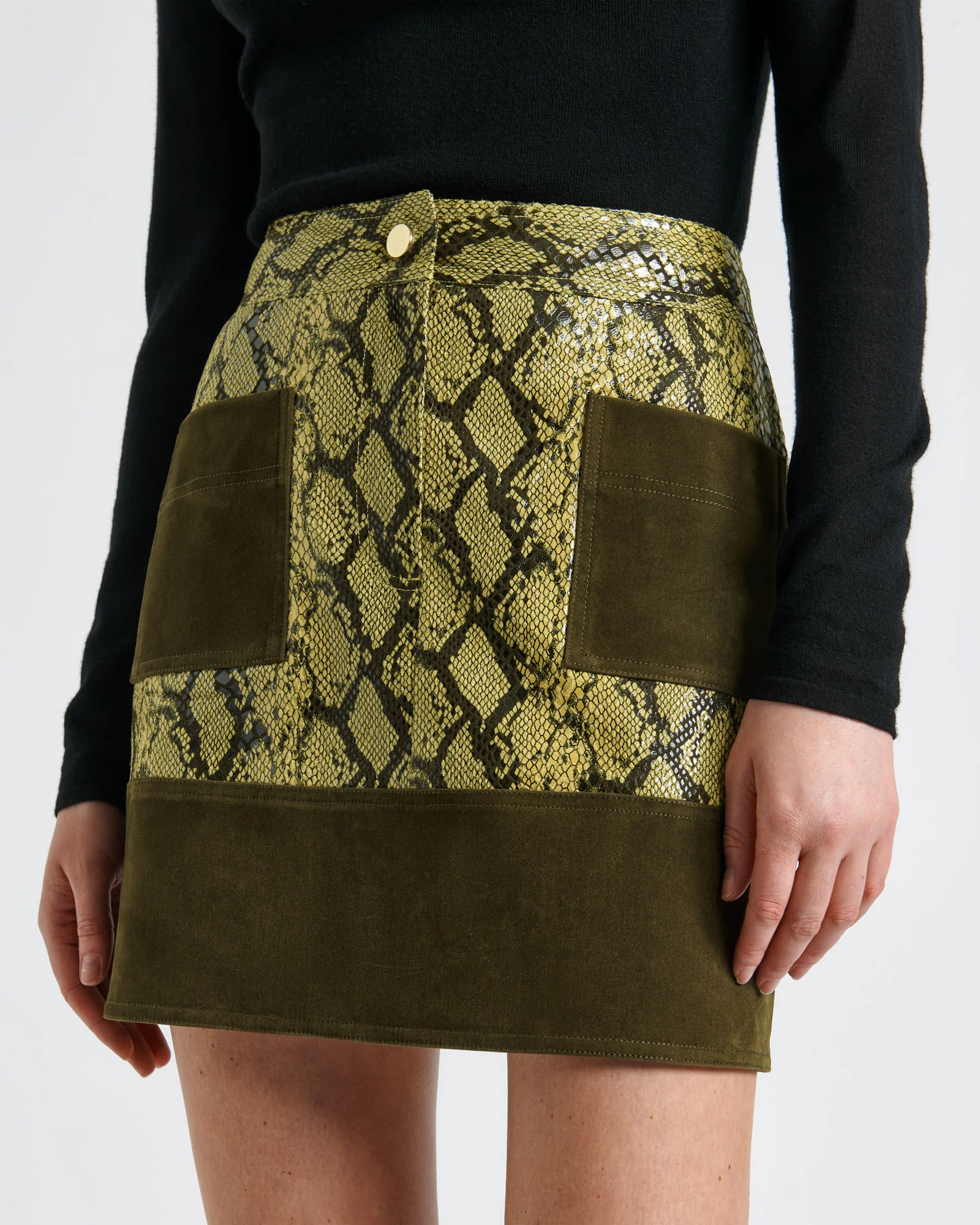 Python and Flocked Denim Mini Skirt
