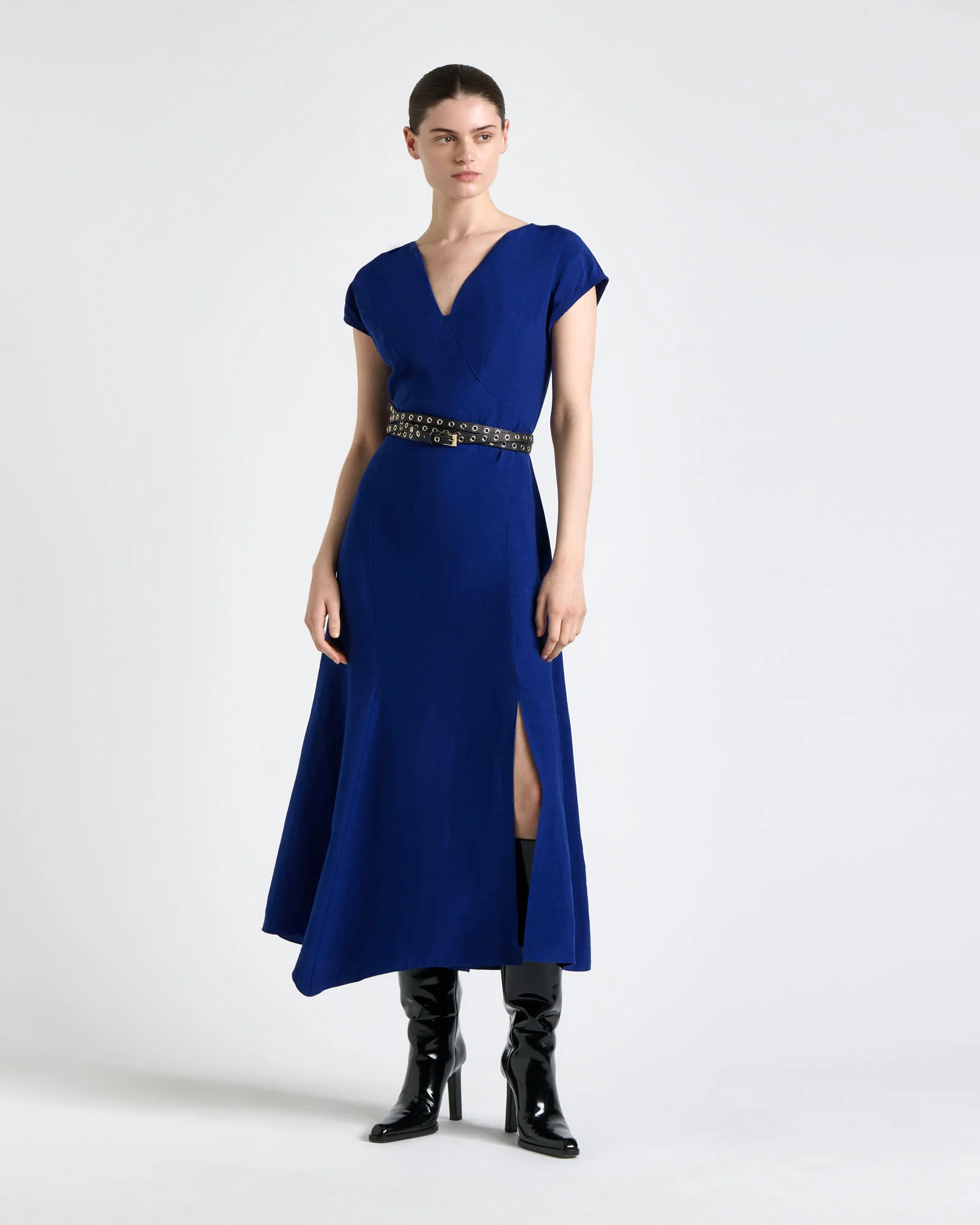 Viscose Blend V-Neck Midi Dress