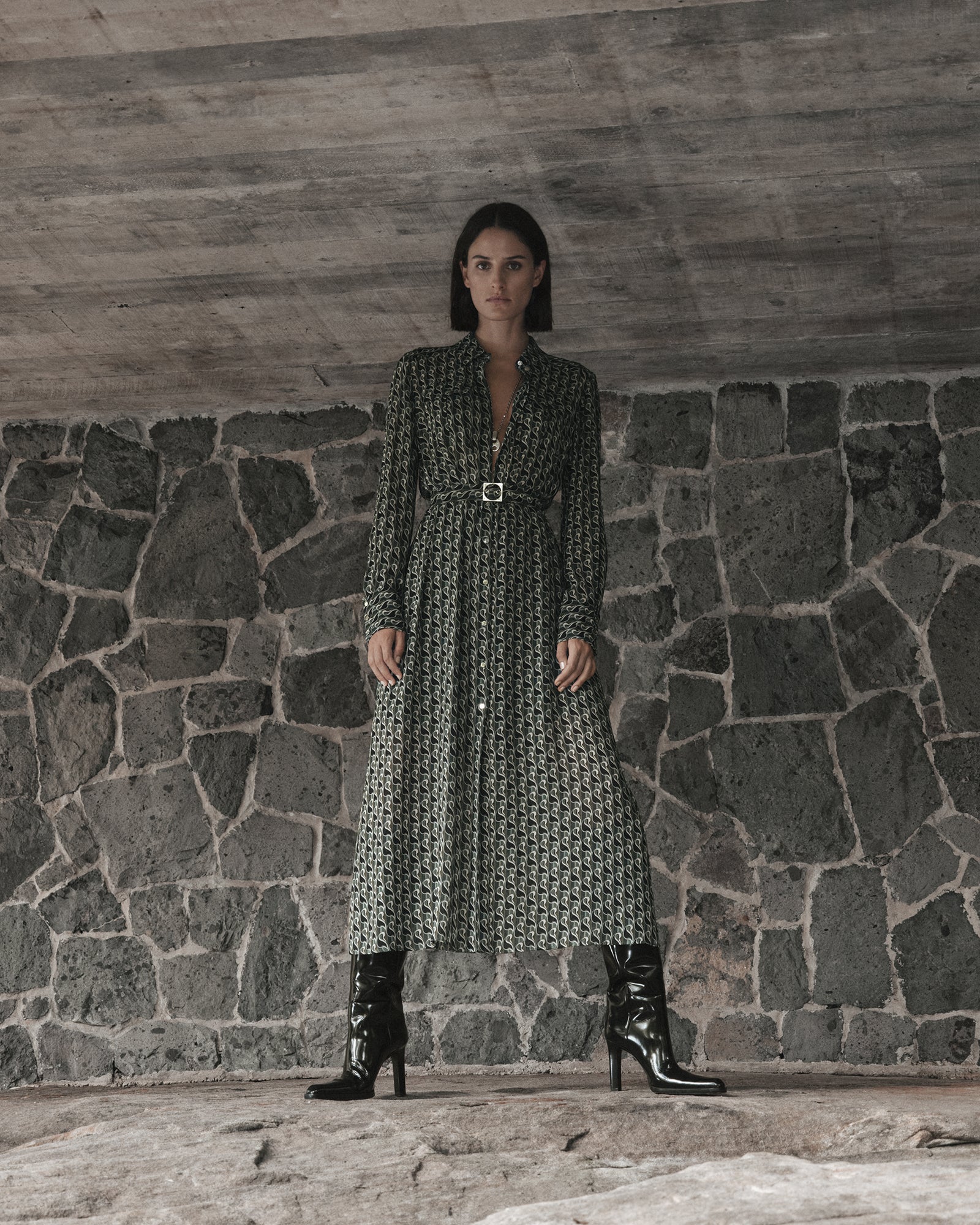 Mod Geo Long Sleeve Shirt Dress