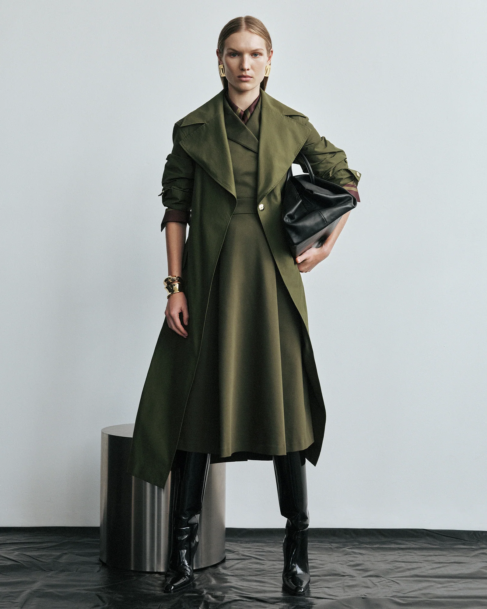 Khaki Cotton Nylon Trench