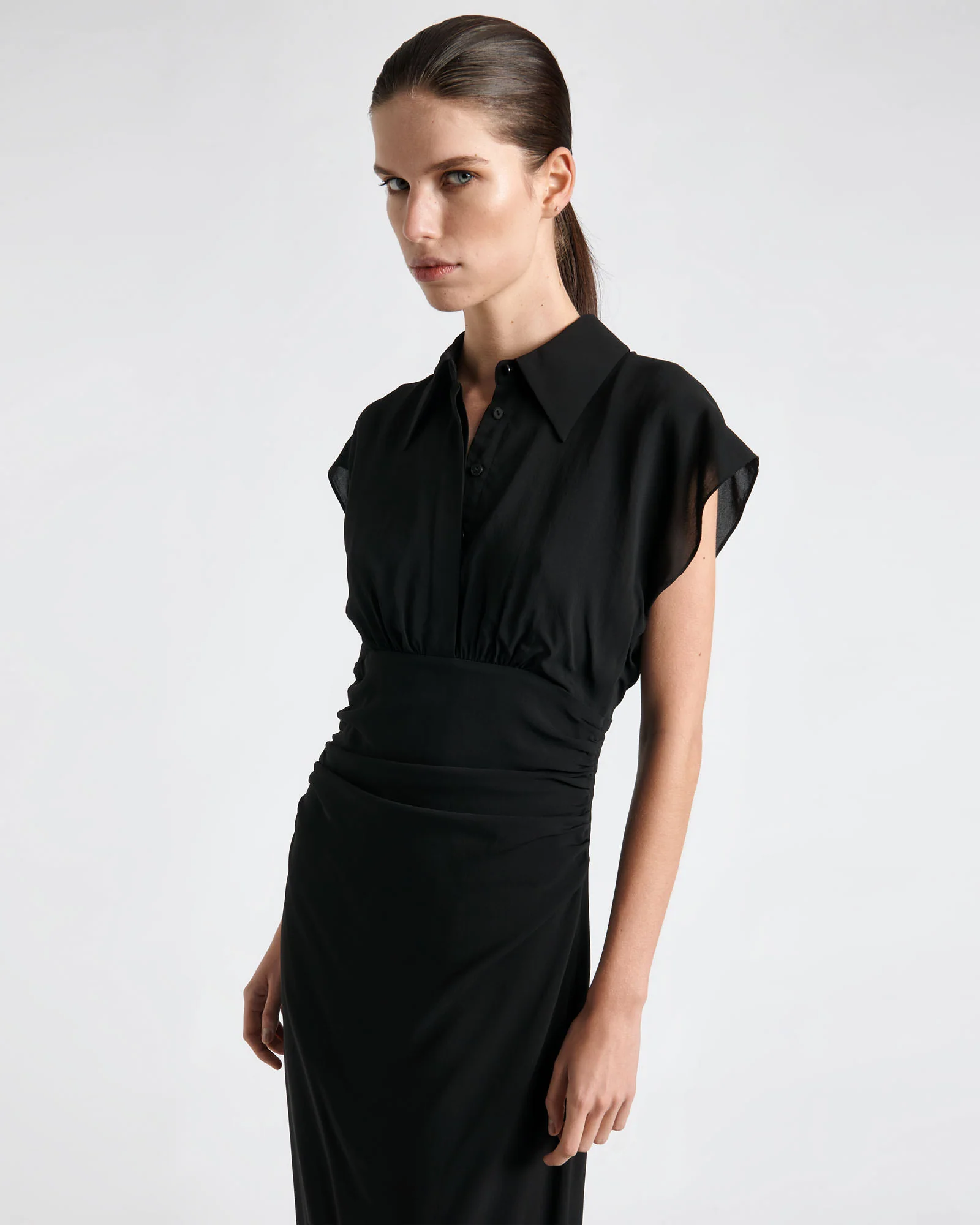 Collared Ruched Midi Dress