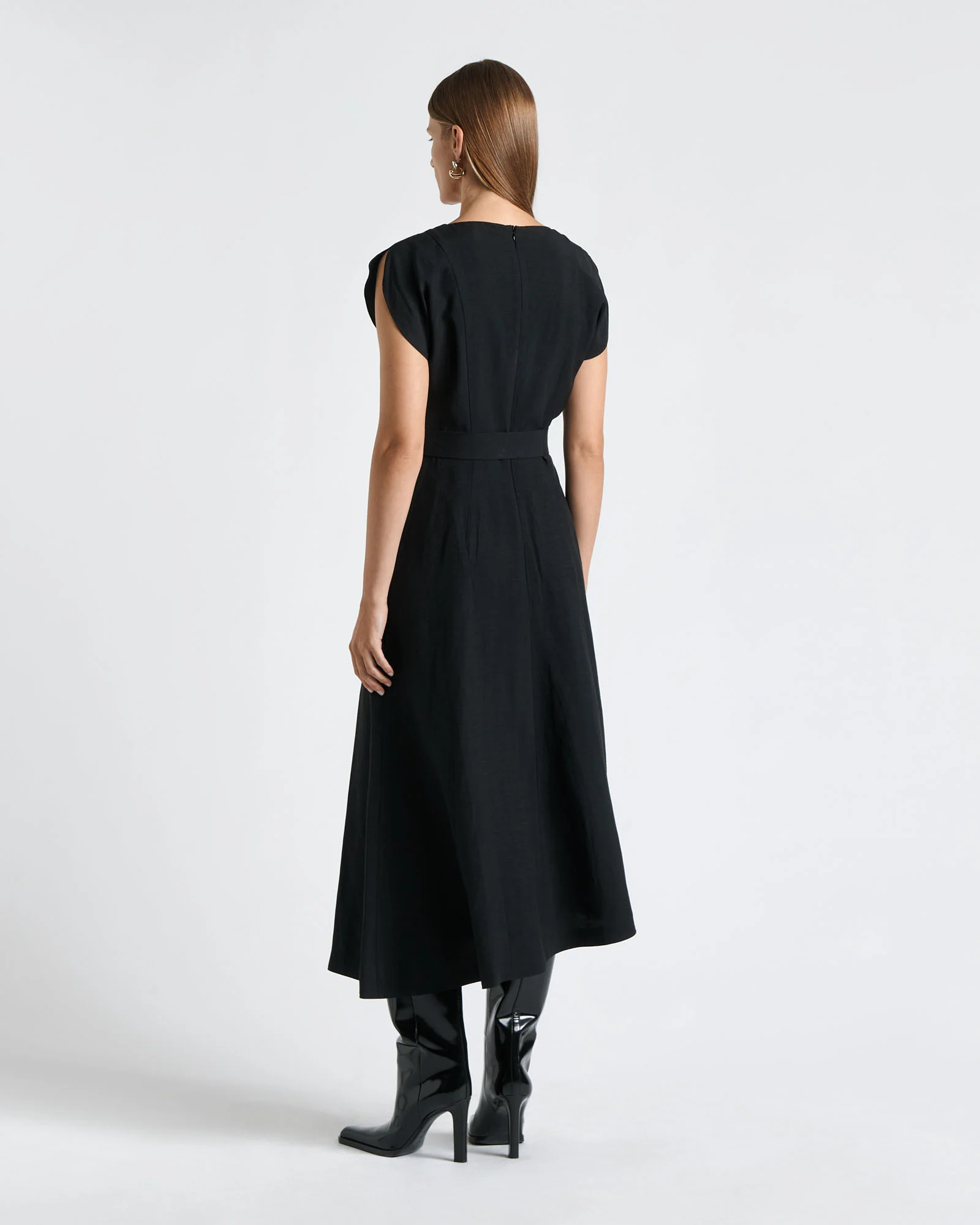 Belted Asymmetrical V-Neck Midi Dress