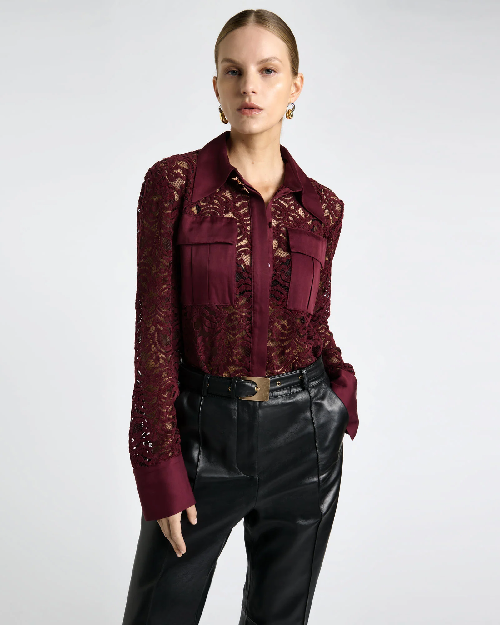 European Flocked Lace Shirt