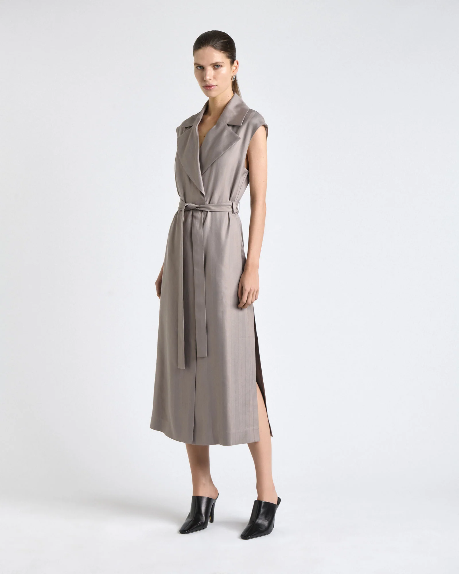 Oyster European Self Stripe Sleeveless Trench Dress