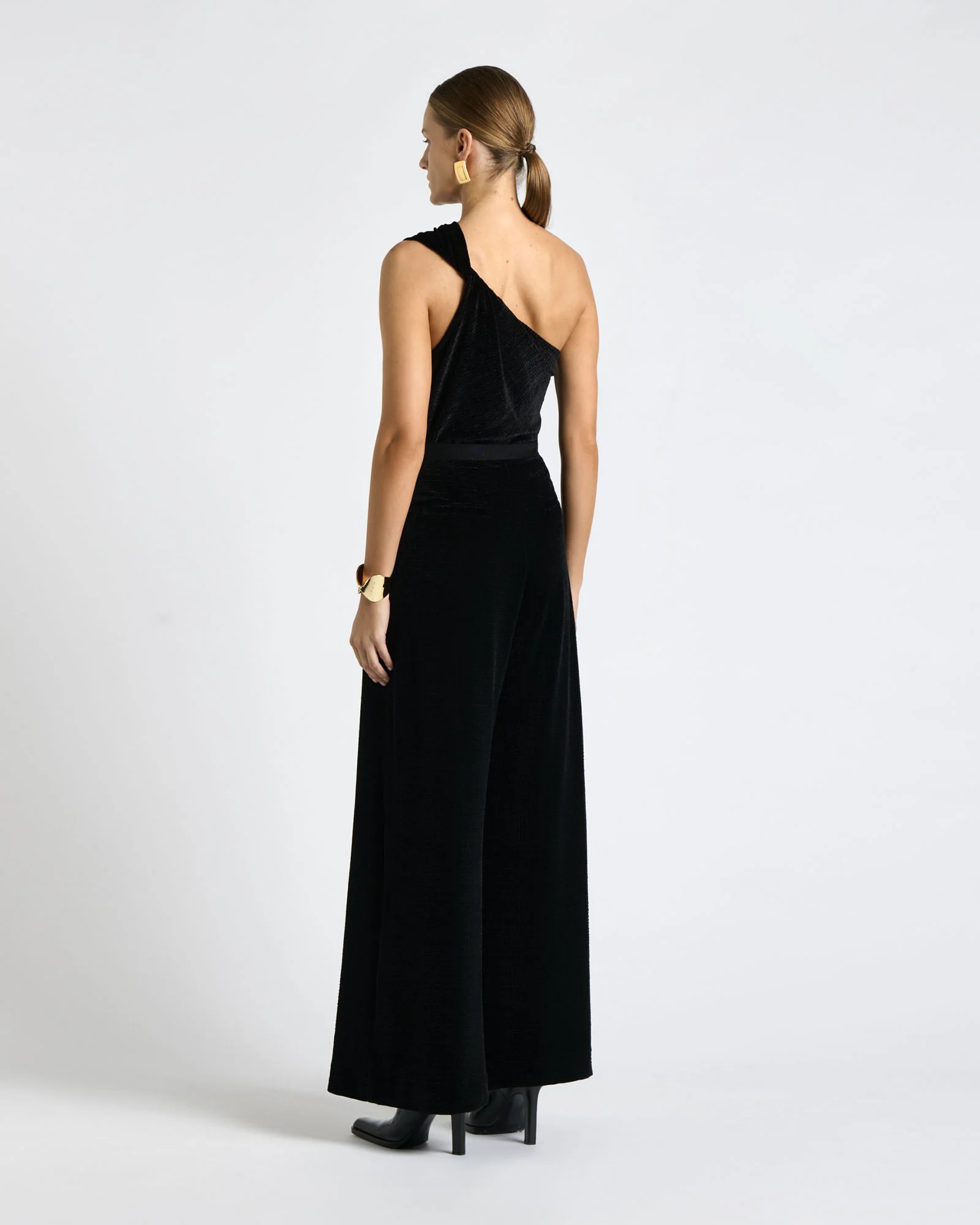 Crinkle Velvet Twisted One Shoulder Jumpsuit